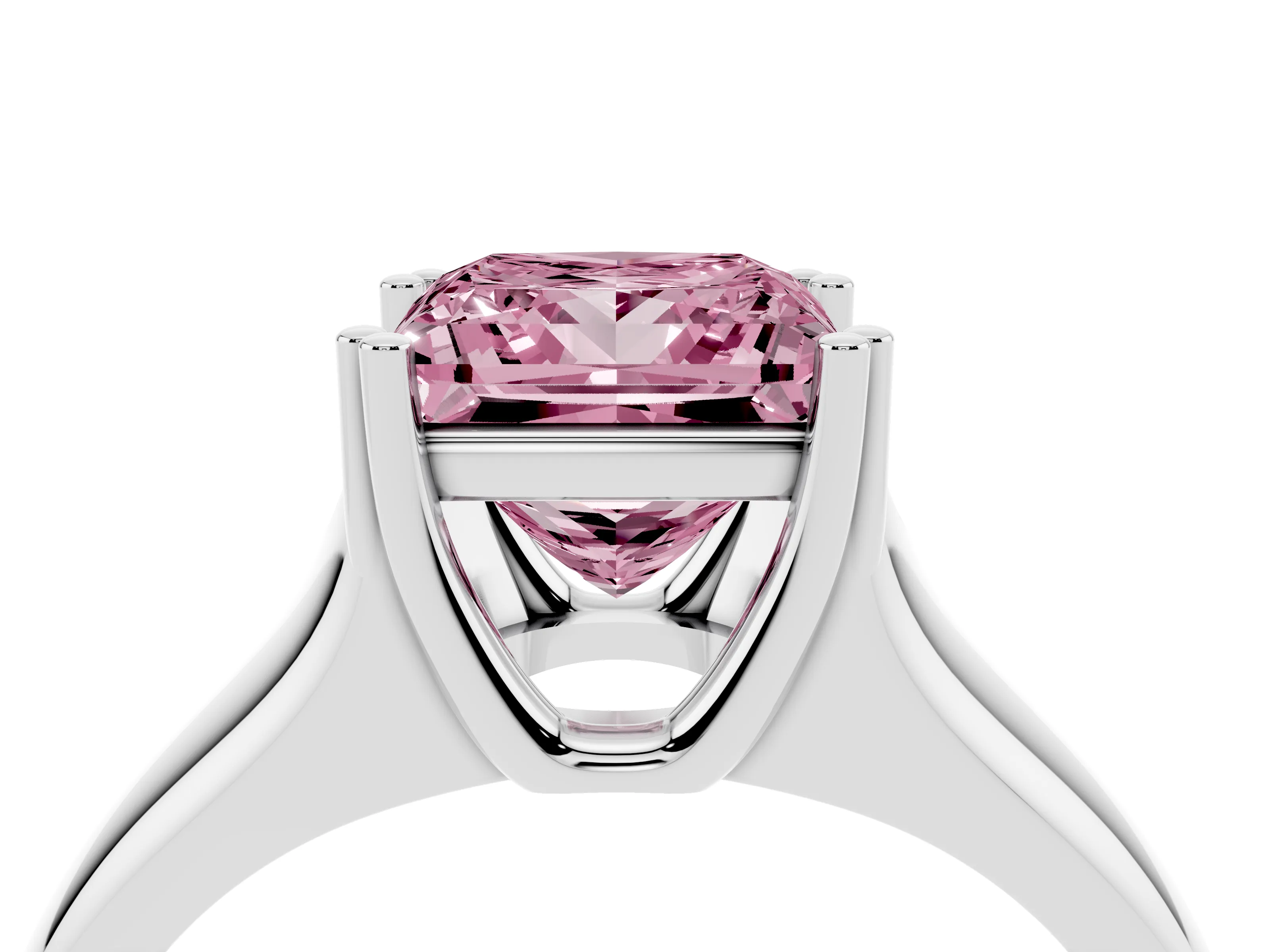 Fancy Pink Princess Cut Diamond Solitaire Ring Set in Platinum with Wide Band and Prong Setting