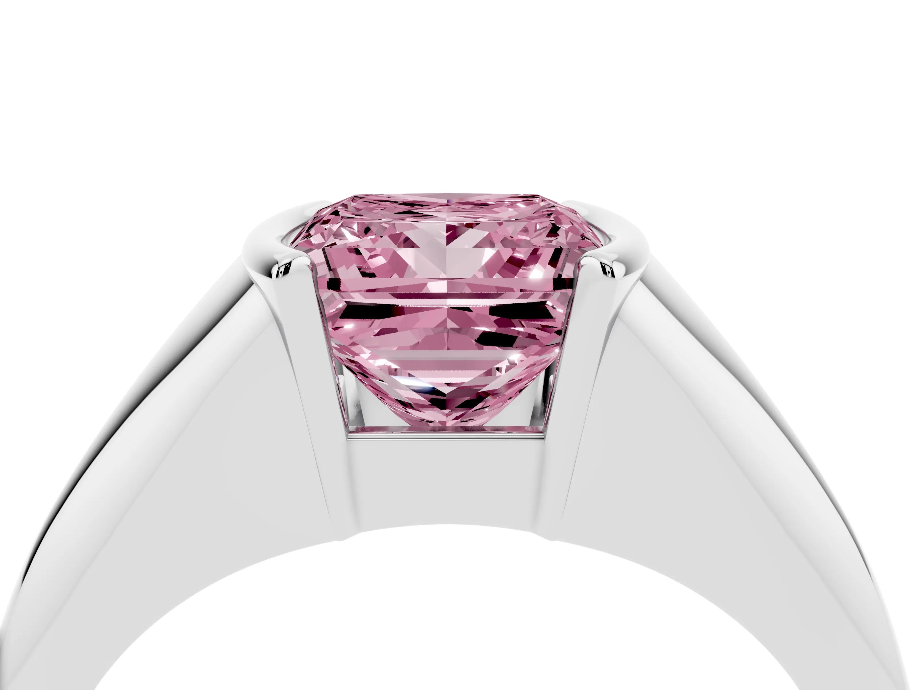 Fancy Pink Princess Cut Diamond Solitaire Tension Set Ring Set in Platinum