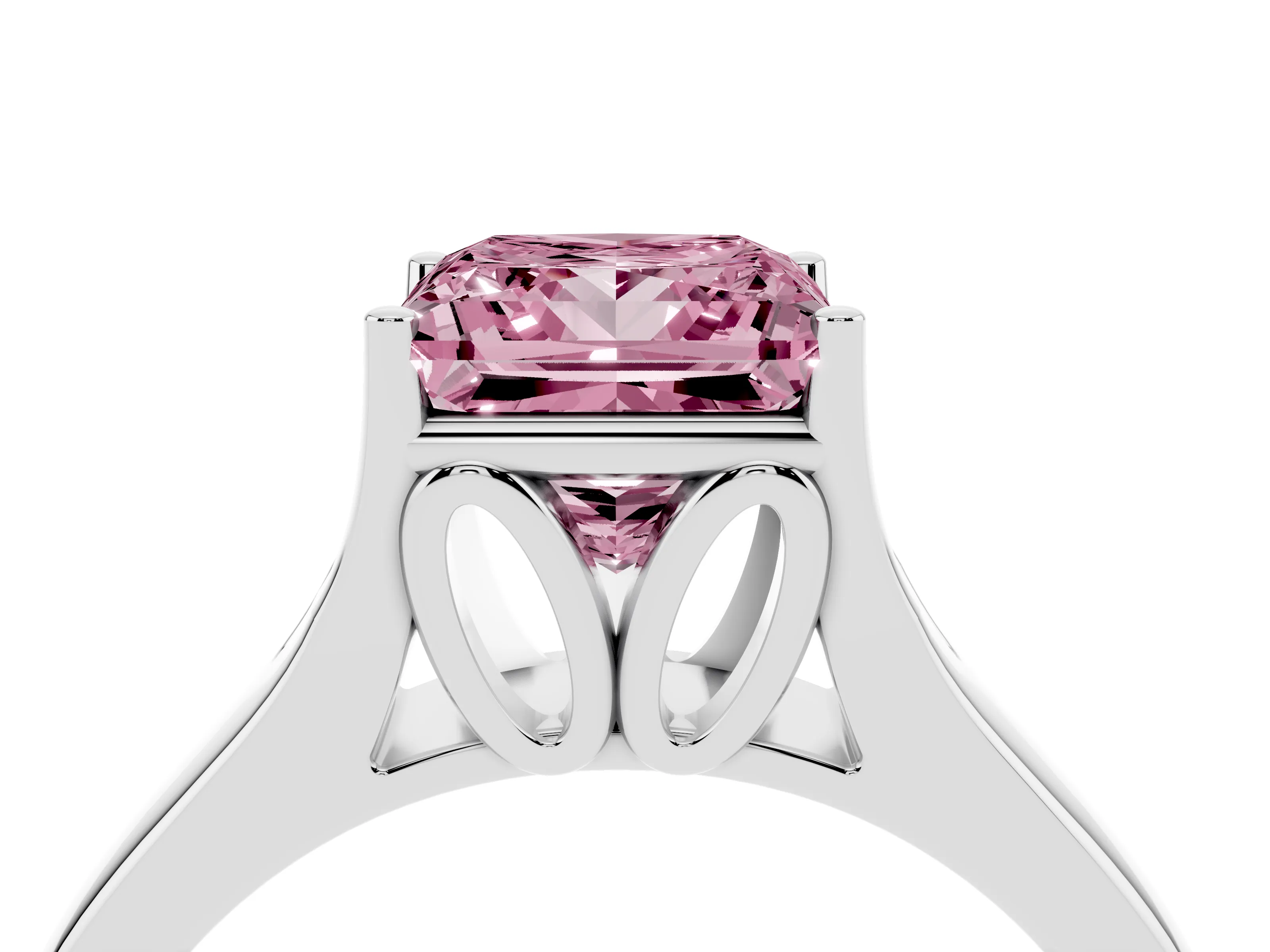 Fancy Pink Princess Cut Diamond Solitaire Ring Set in Silver with Arched Cathedral Band and Prong Setting