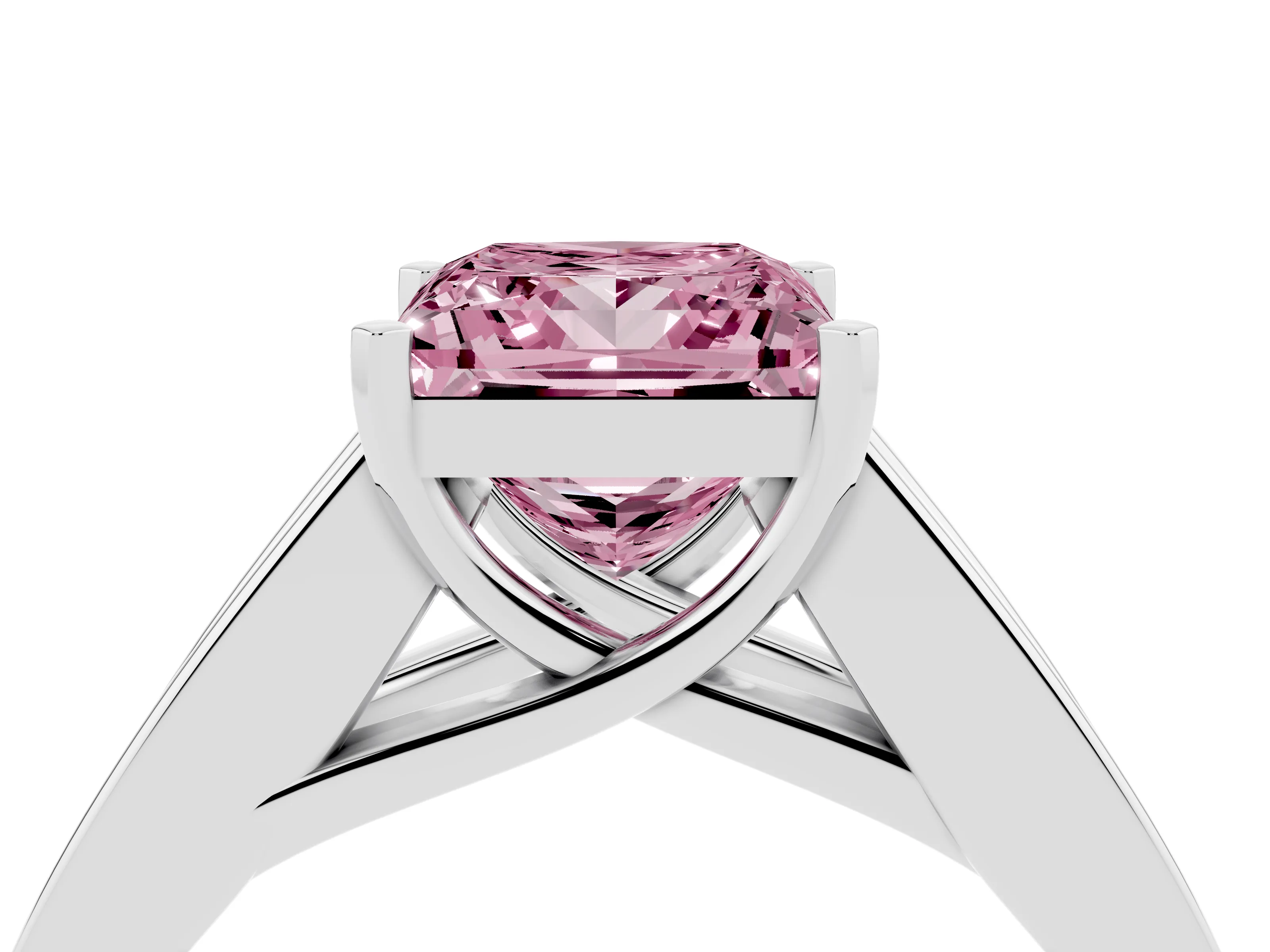 Fancy Pink Princess Cut Diamond Solitaire Ring Set in Silver with Channel-Set Accent Stones and Prong Setting