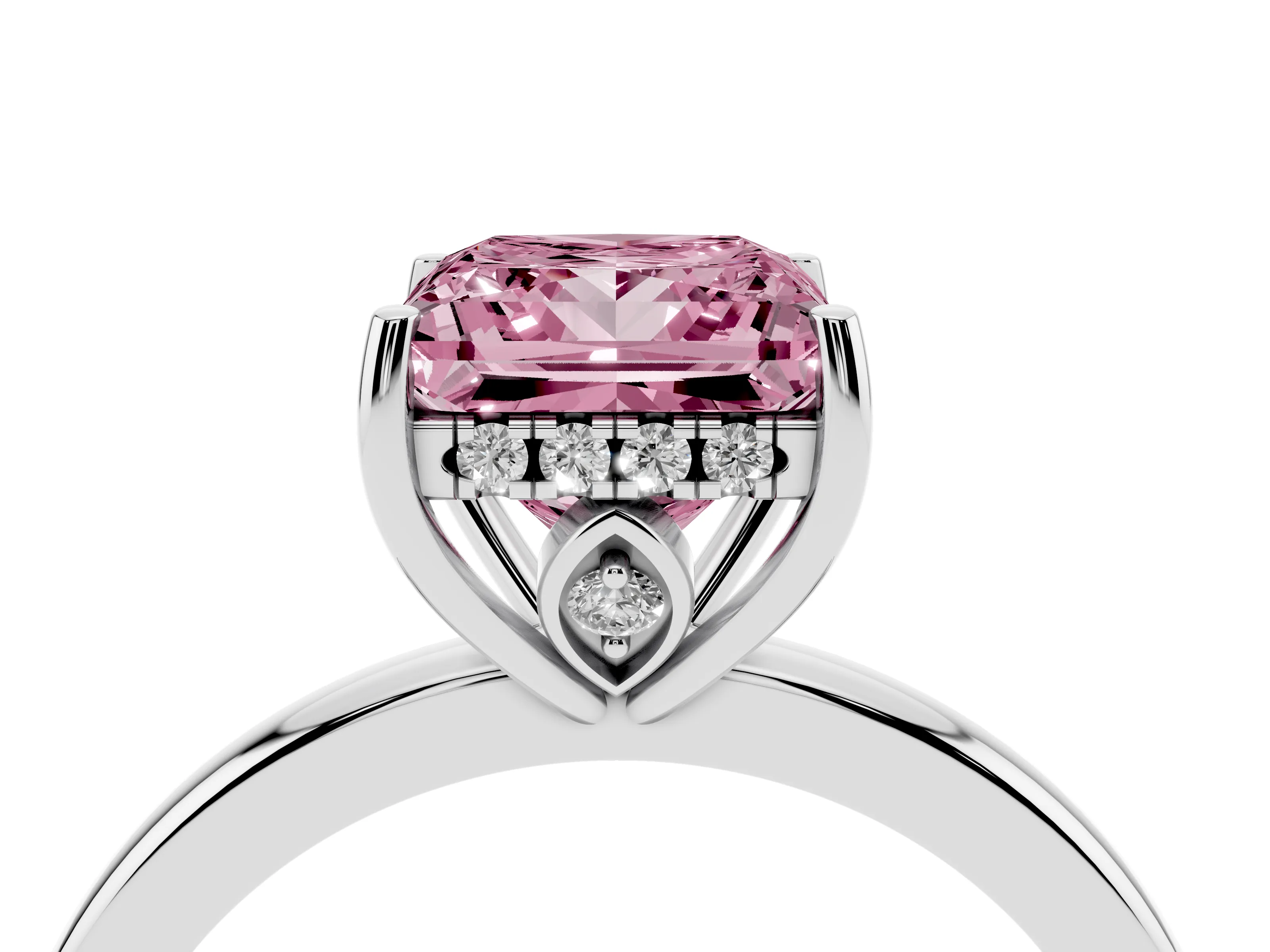 Fancy Pink Princess Cut Diamond Solitaire Ring Set in Silver with Plain Band and Prong Setting
