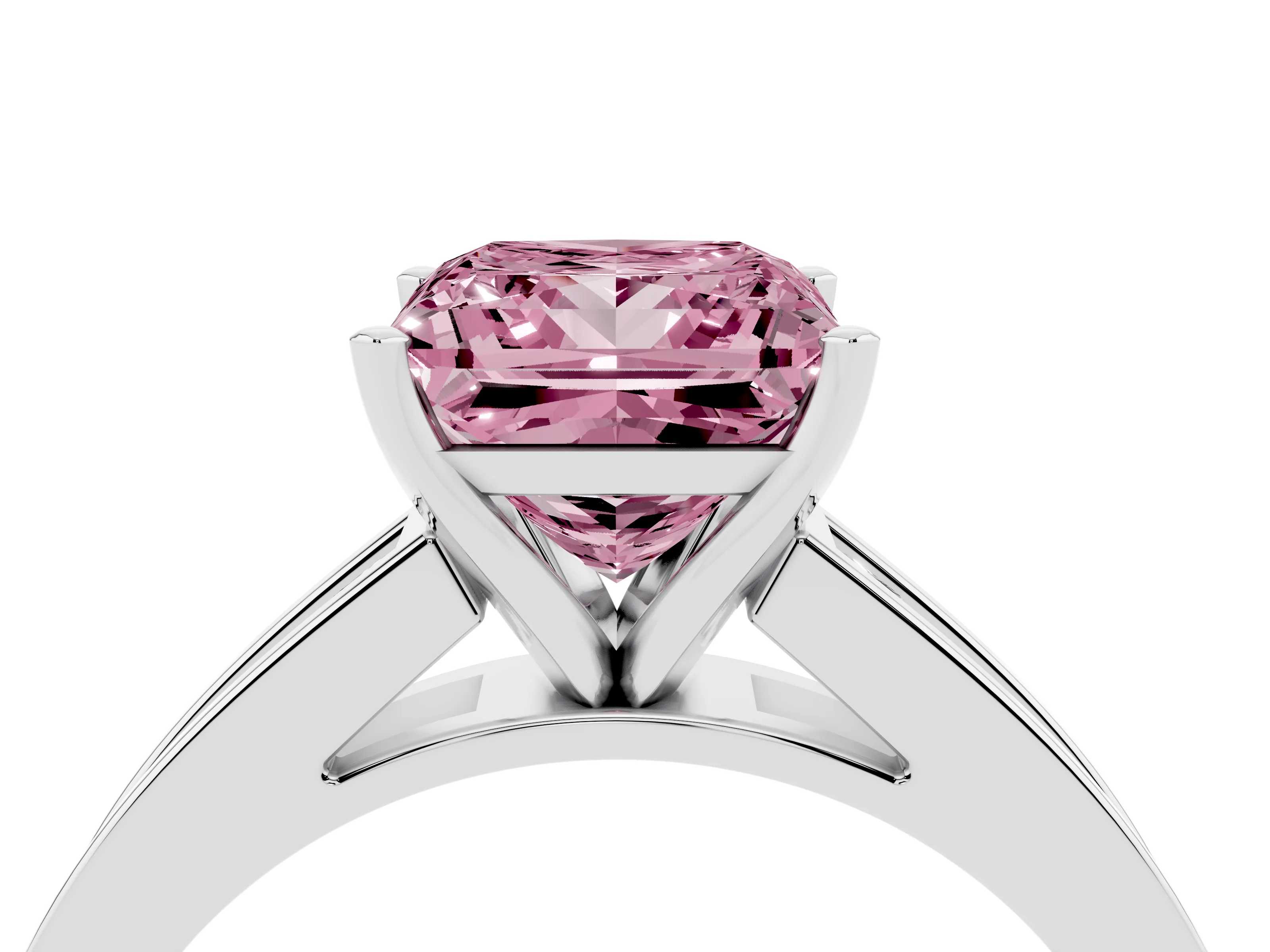 Fancy Pink Princess Cut Diamond Solitaire Ring Set in Silver with Channel-Set Band and Prong Setting