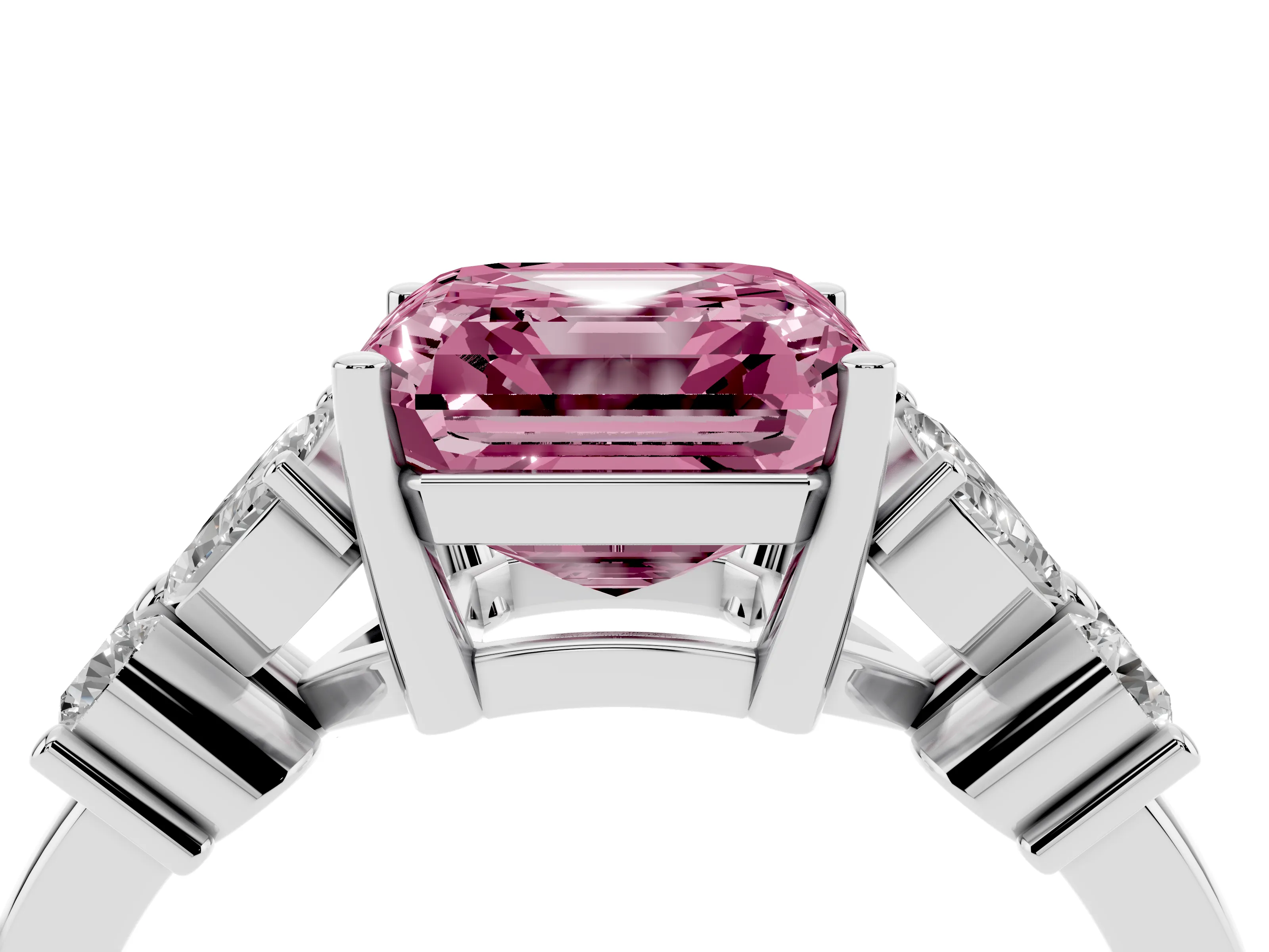Fancy Pink Princess Cut Diamond Floral Cluster Ring Set in Silver with Marquise Petals and Prong Setting