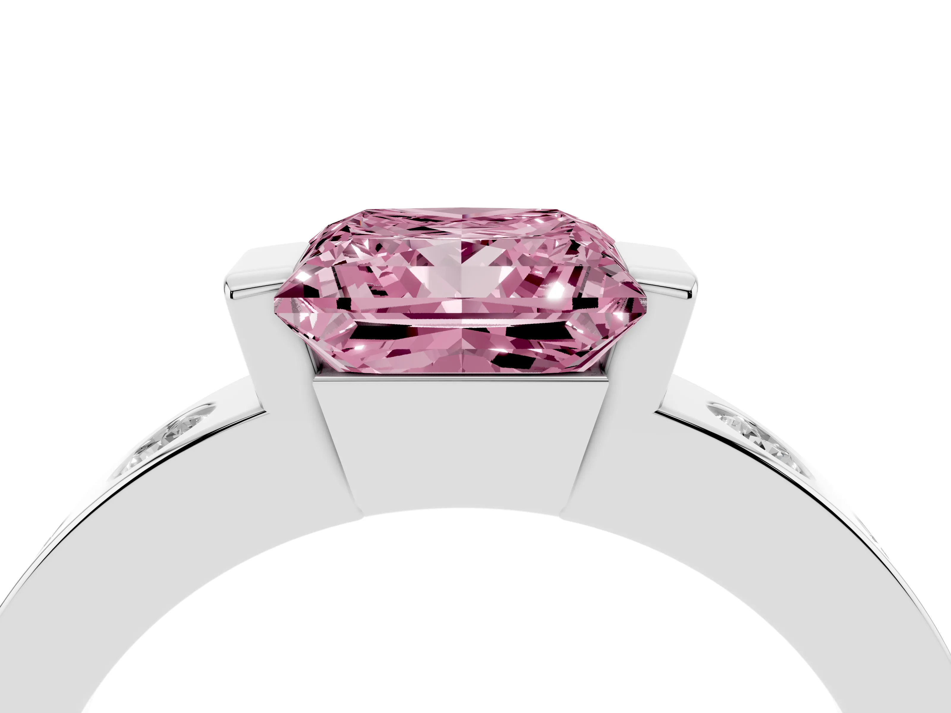 Fancy Pink Princess Cut Diamond Channel-Set Band Ring Set in Platinum with Bezel Prong Setting
