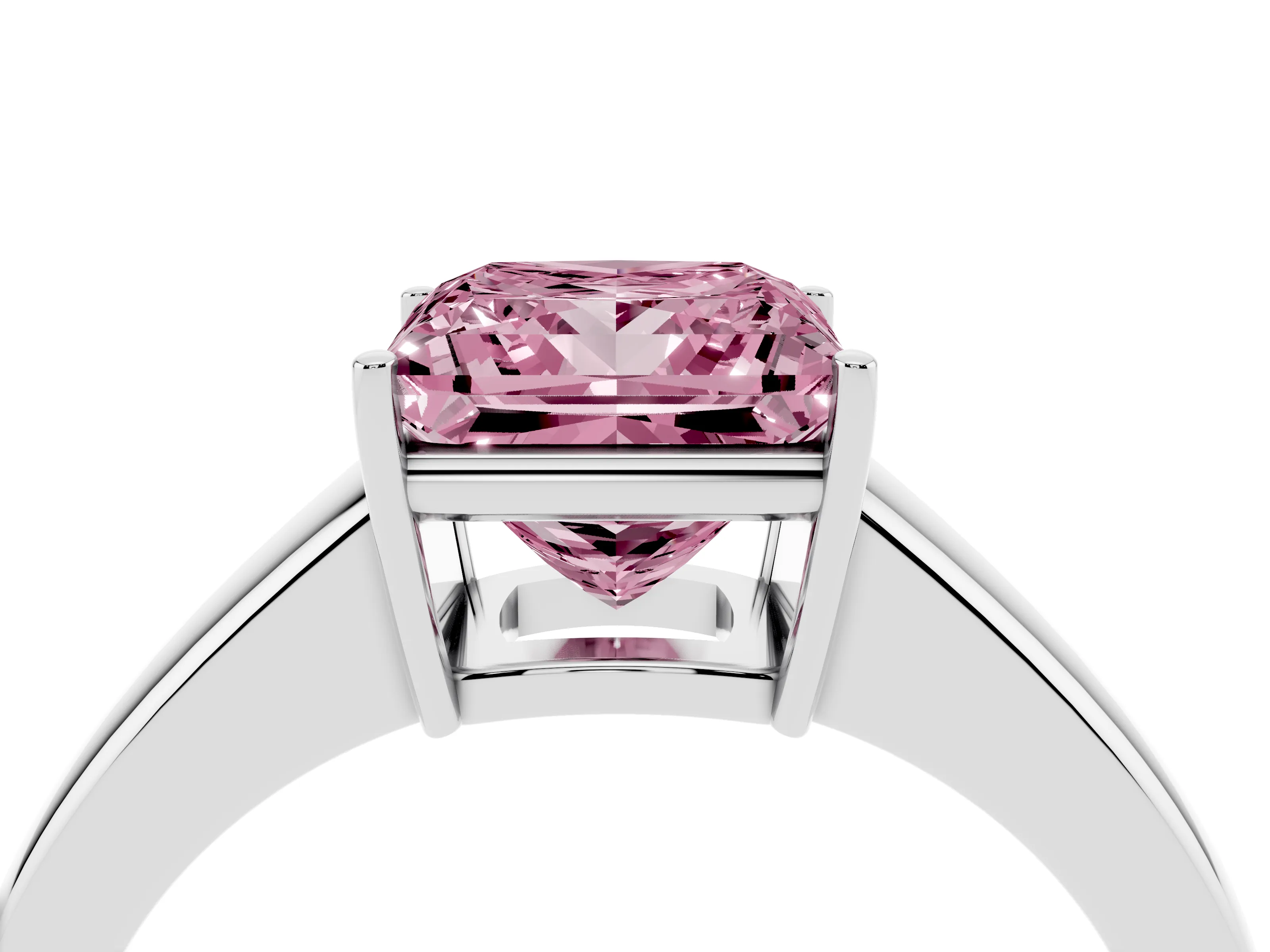 Fancy Pink Princess Cut Diamond Solitaire Ring Set in White gold with Tapered Band and Prong Setting
