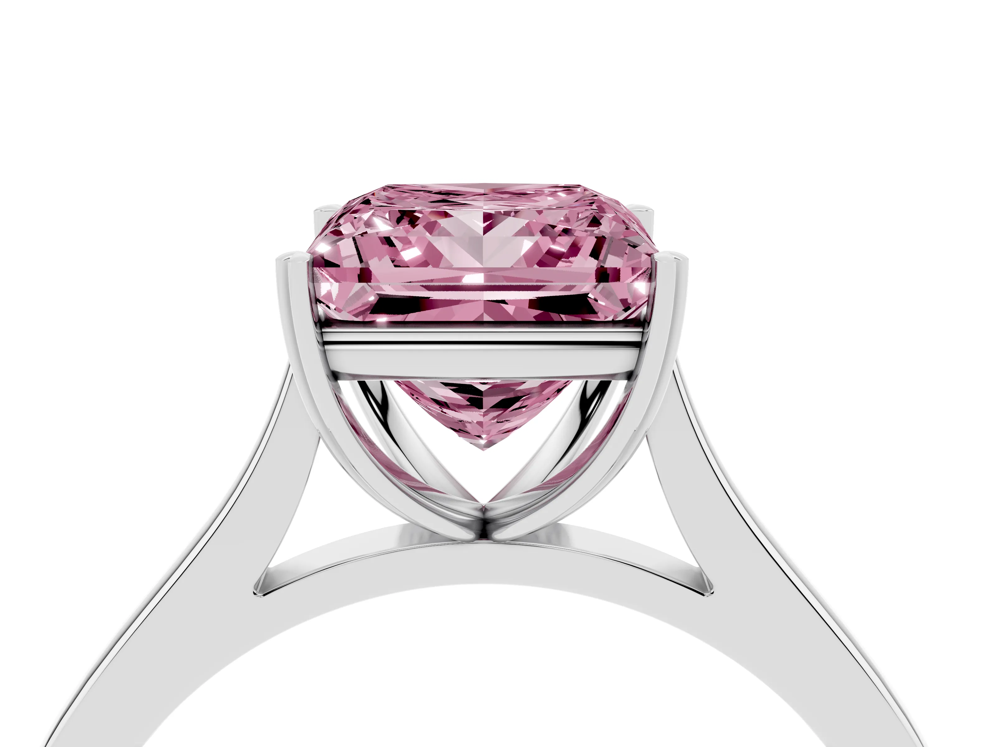 Fancy Pink Princess Cut Diamond Solitaire Heart Prong Engagement Ring Set in White gold with Tapered Band