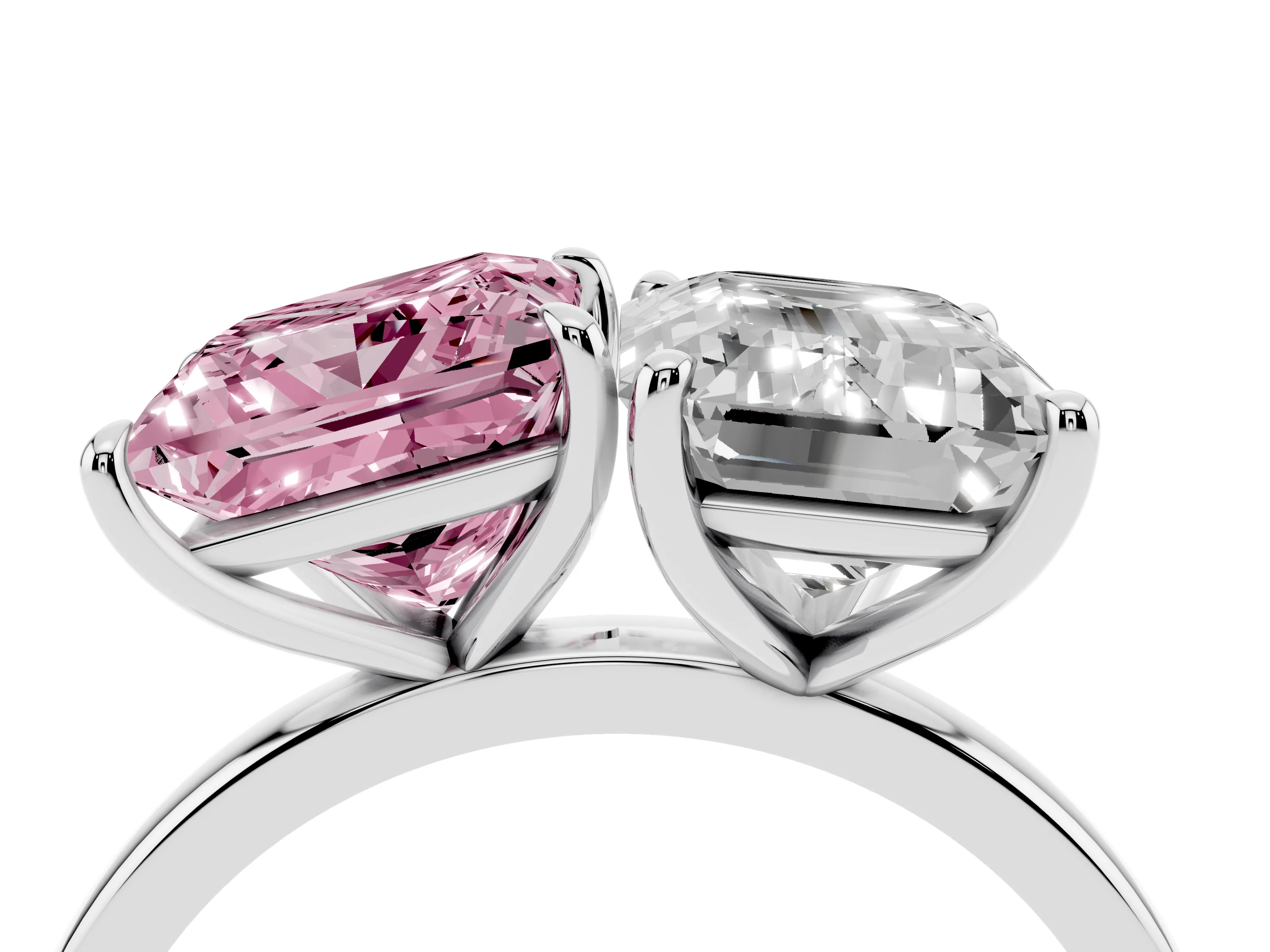 Fancy Pink Princess Cut and Emerald Cut Toi Moi Ring Set in White gold with Prong Setting