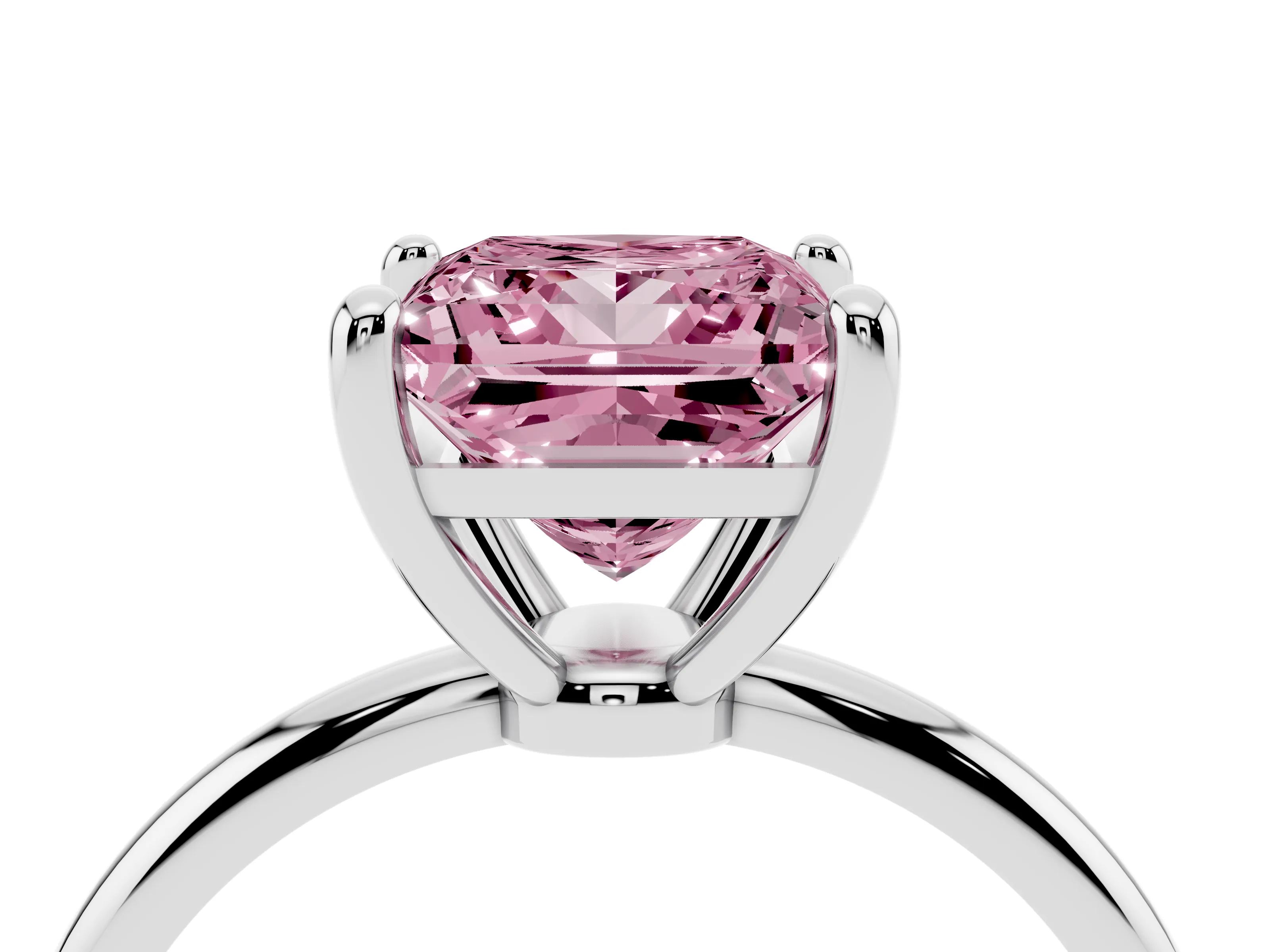 Fancy Pink Princess Cut Diamond Solitaire Ring Set in White gold with Secure Prong Setting on a Classic Band