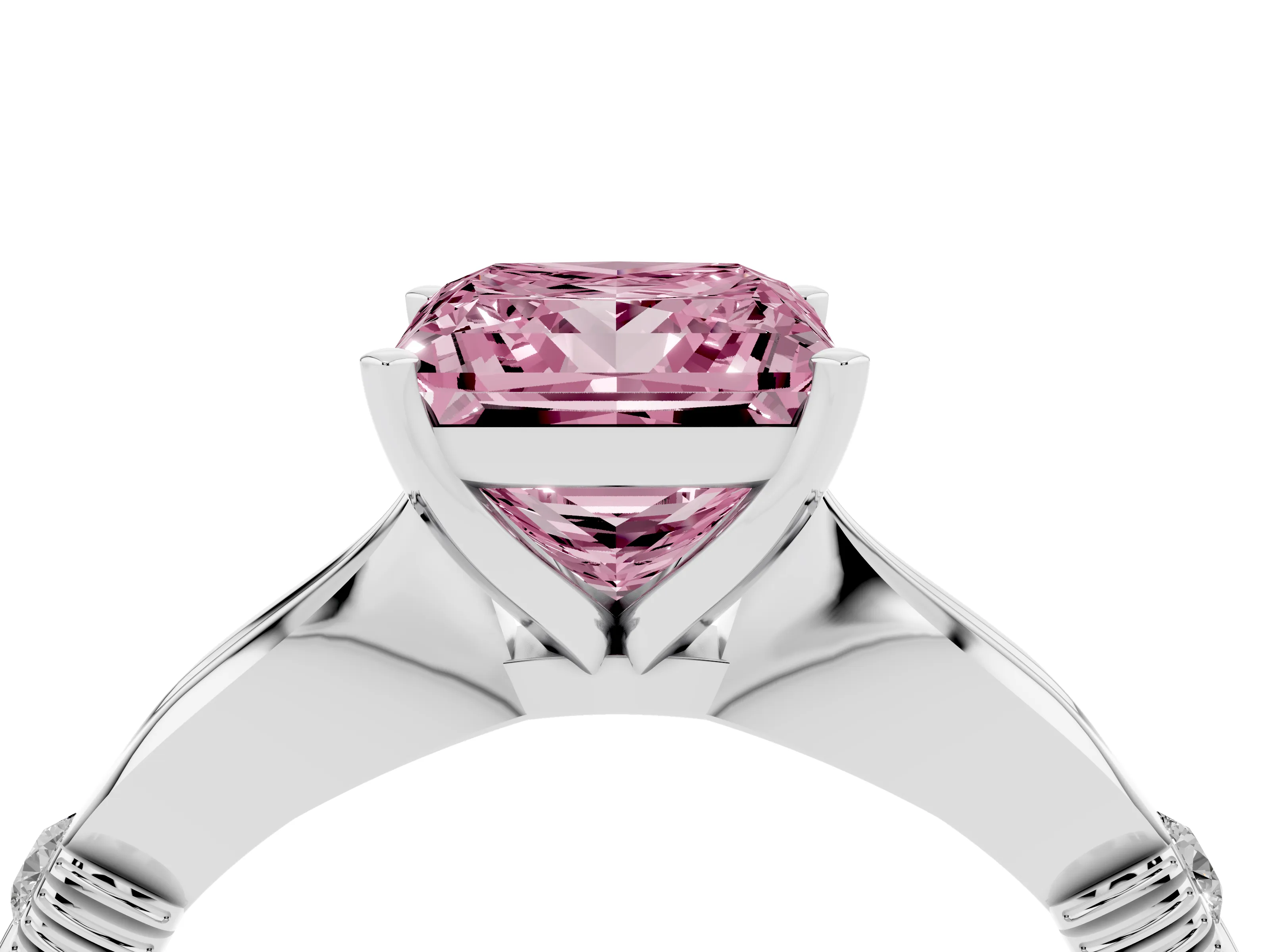 Fancy Pink Princess Cut Diamond Solitaire Twisted Band Ring Set in Silver with Accent Stones and Prong Setting