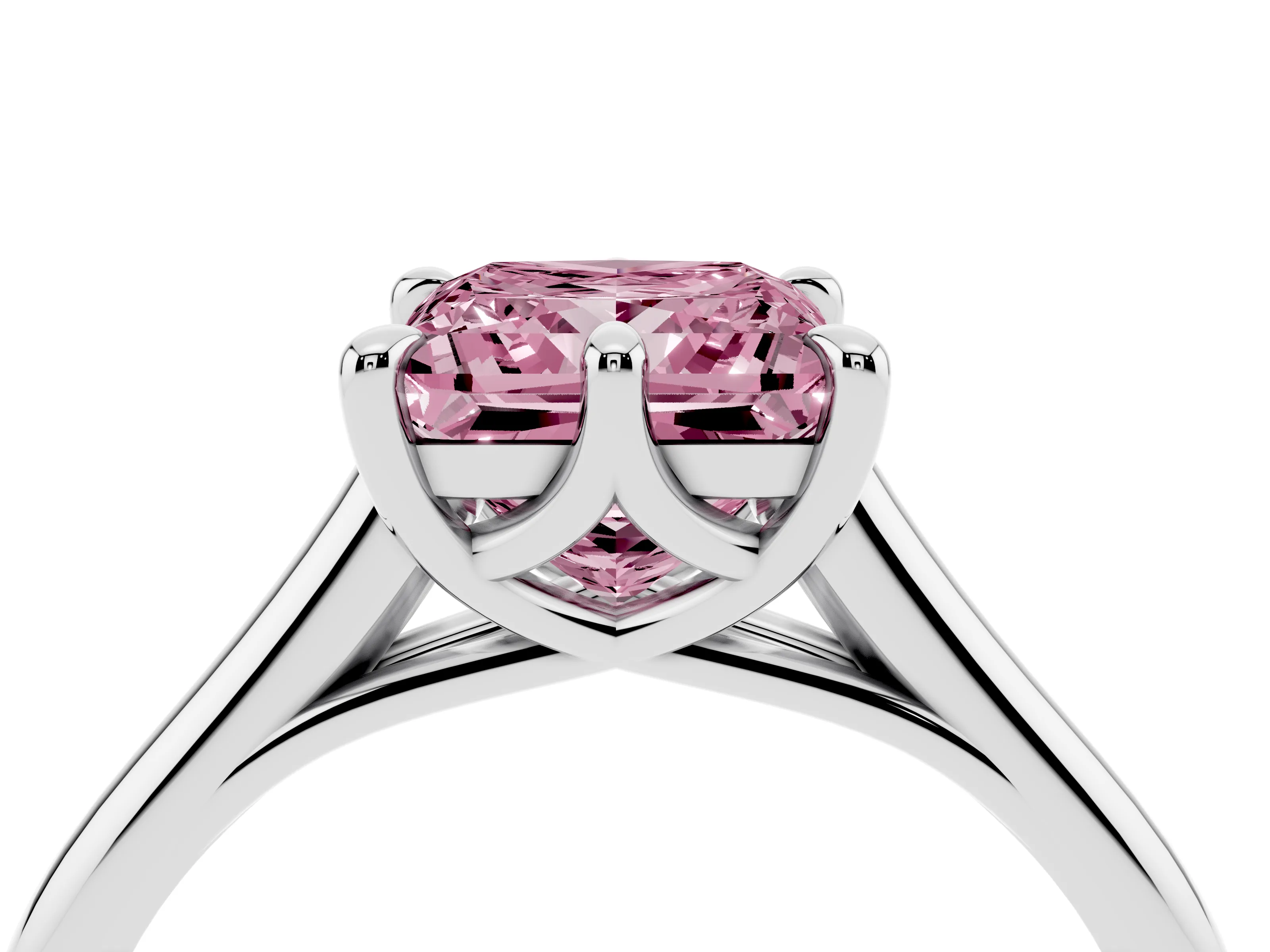 Fancy Pink Princess Cut Diamond Solitaire Engagement Ring Set in Silver with Prong Setting and Plain Classic Band