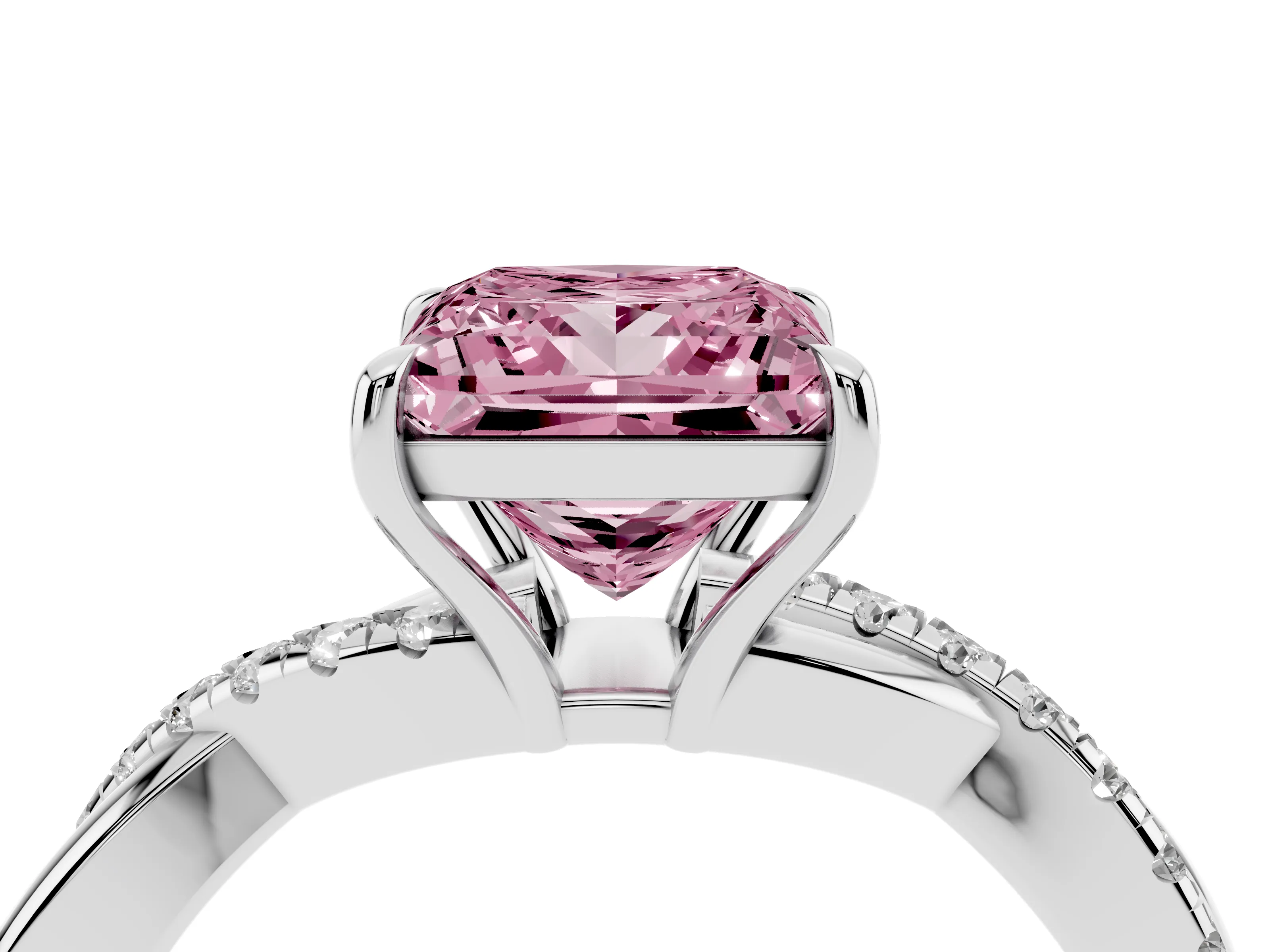 Fancy Pink Princess Cut Diamond Twisted Pavé Band Ring Set in Silver with Prong Setting