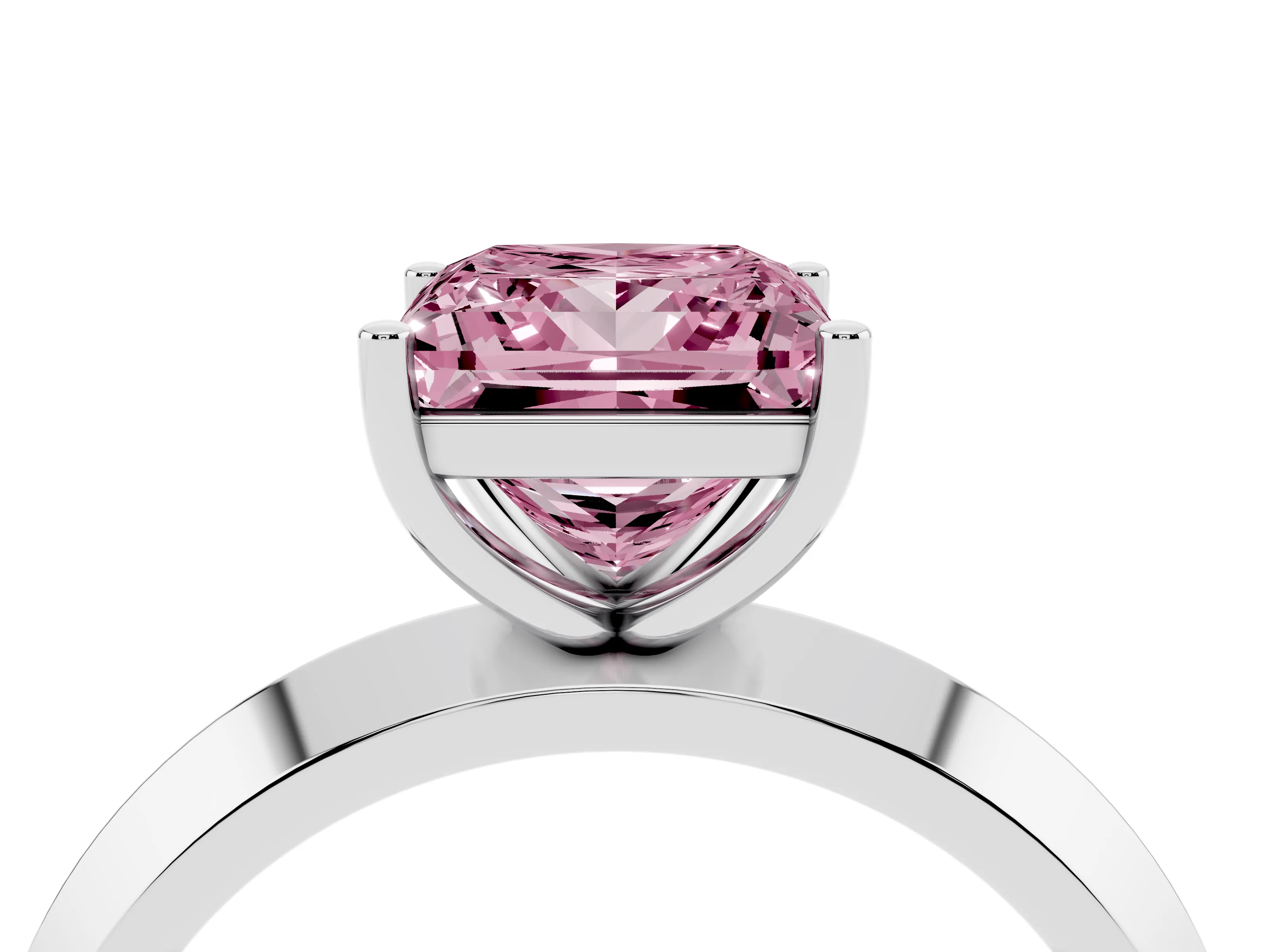 Fancy Pink Princess Cut Diamond Solitaire Engagement Ring Set in Silver with Flat Band and Prong Setting