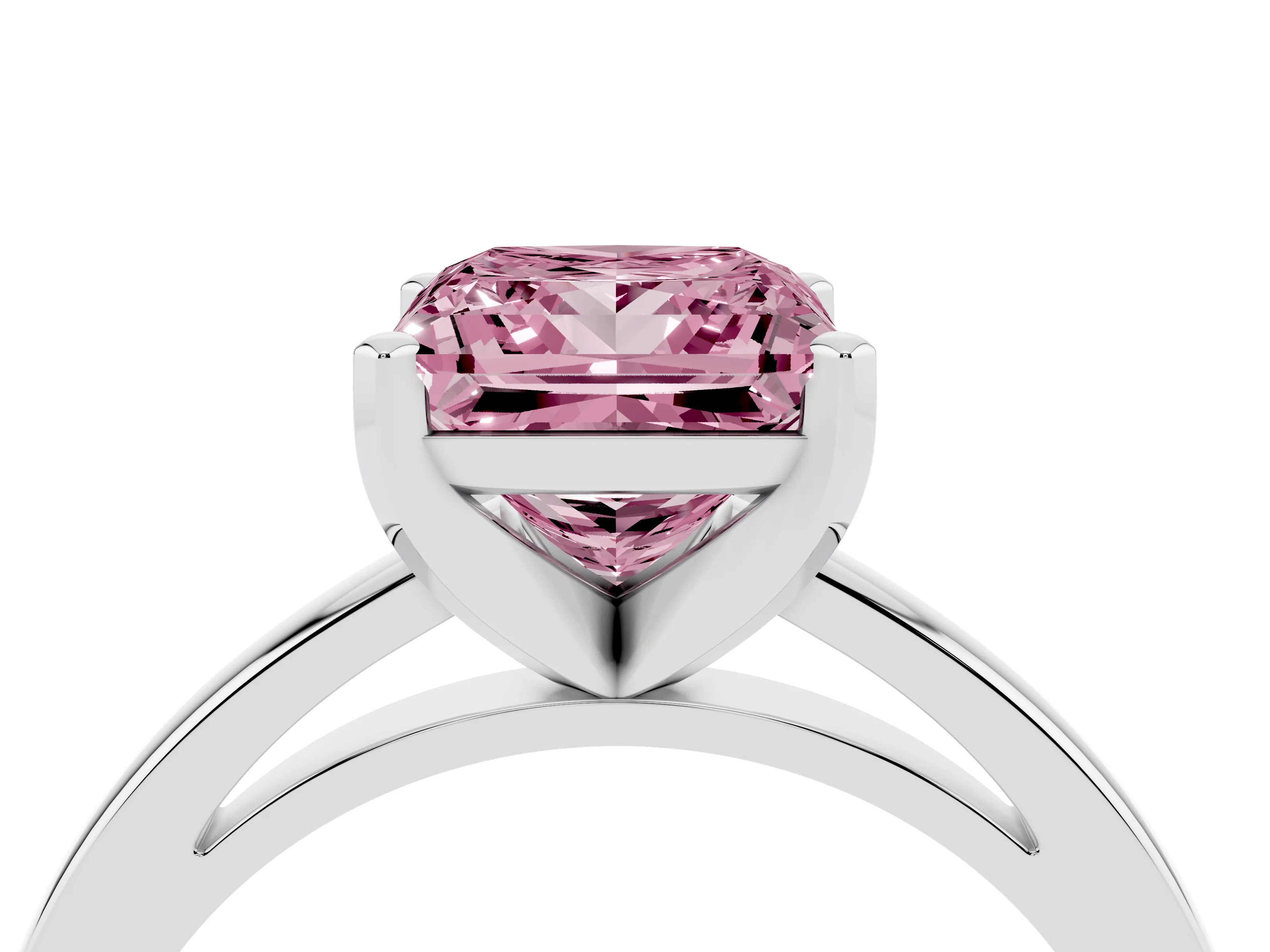 Fancy Pink Princess Cut Diamond Solitaire Engagement Ring Set in White gold with Prong Setting on a Classic Band