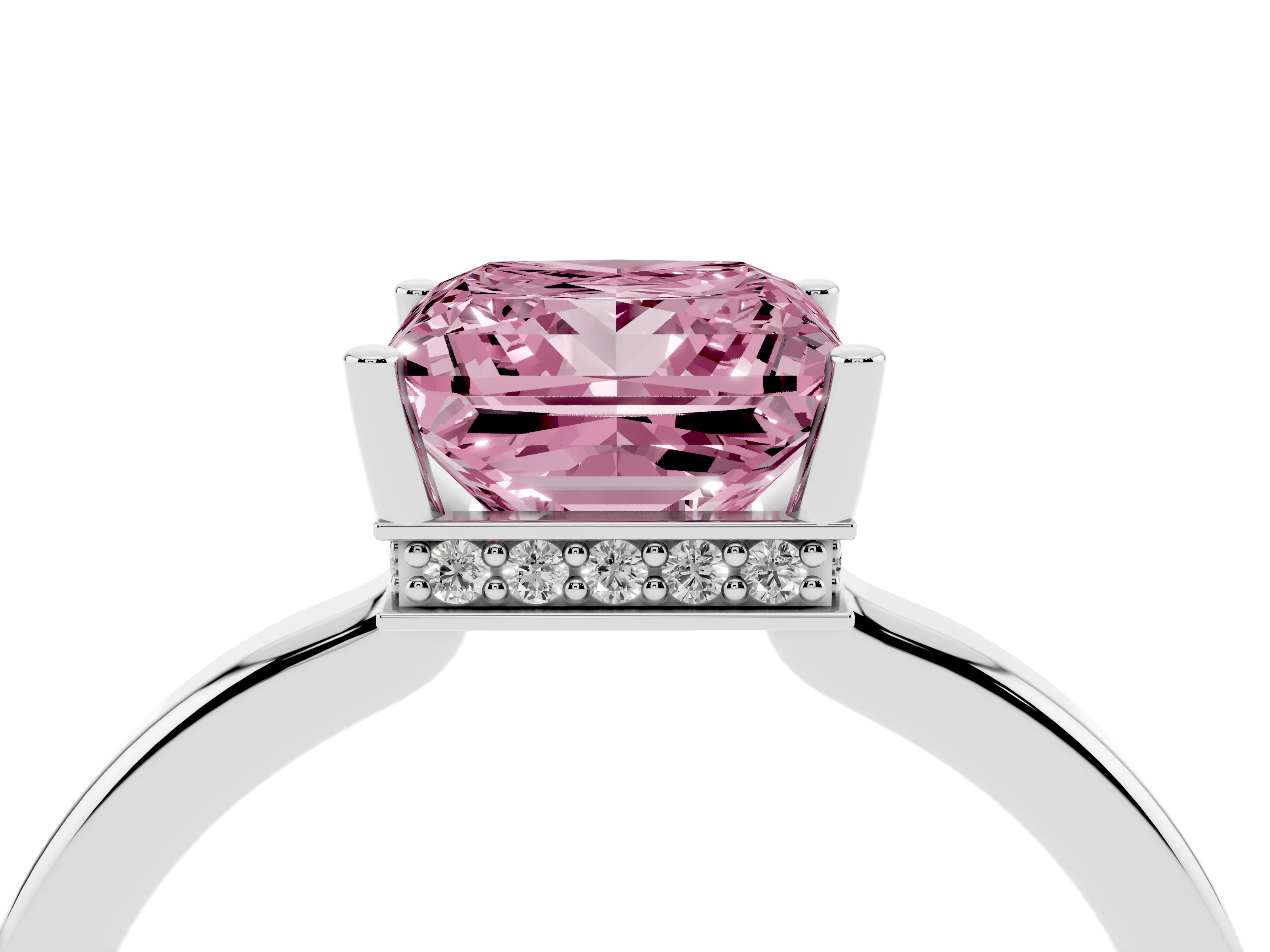 Fancy Pink Princess Cut Diamond Solitaire Engagement Ring Set in Silver with Prong Setting on a Plain Band
