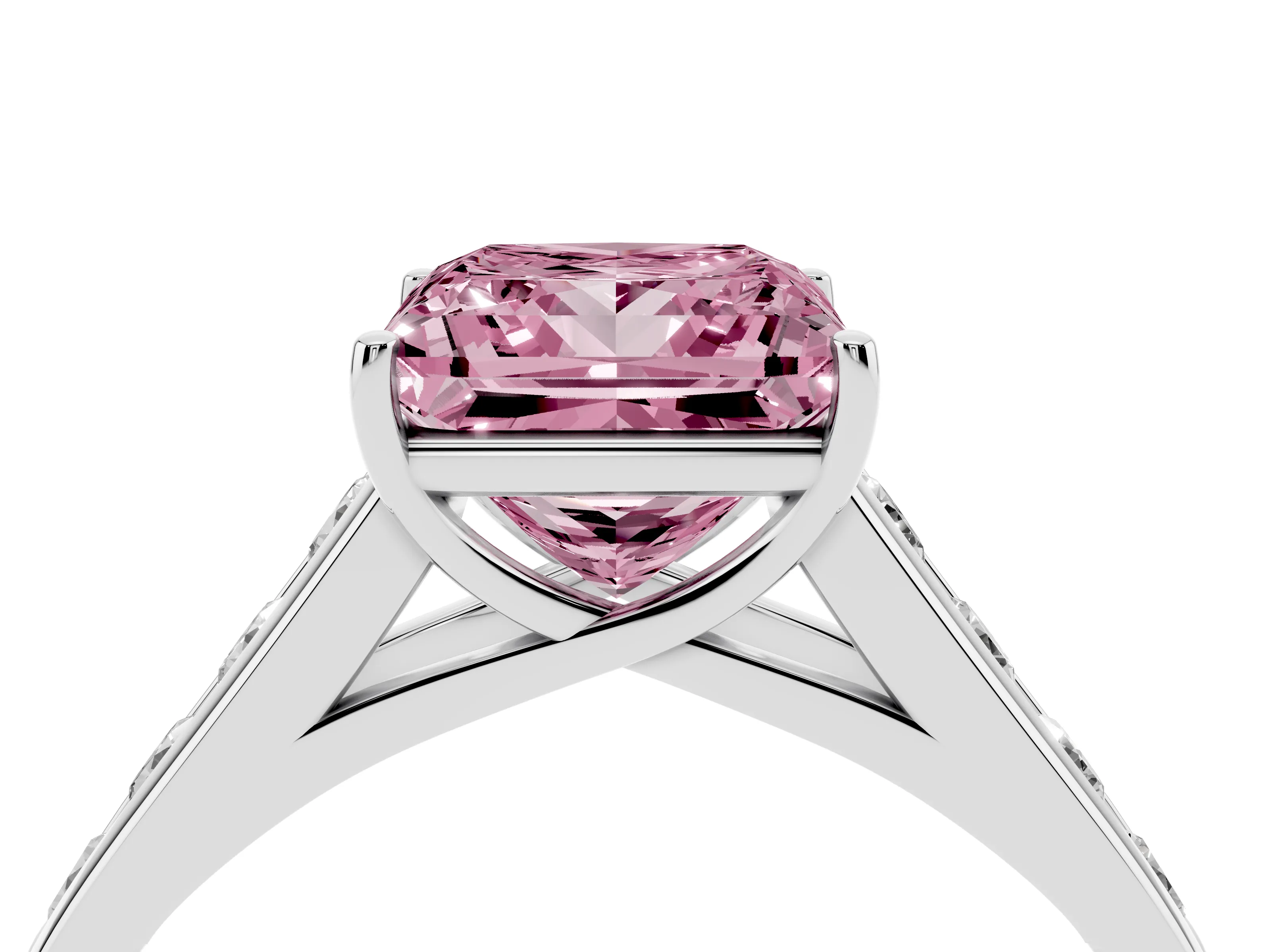 Fancy Pink Princess Cut Diamond Solitaire Channel-Set Engagement Ring Set in Silver with Prong Setting