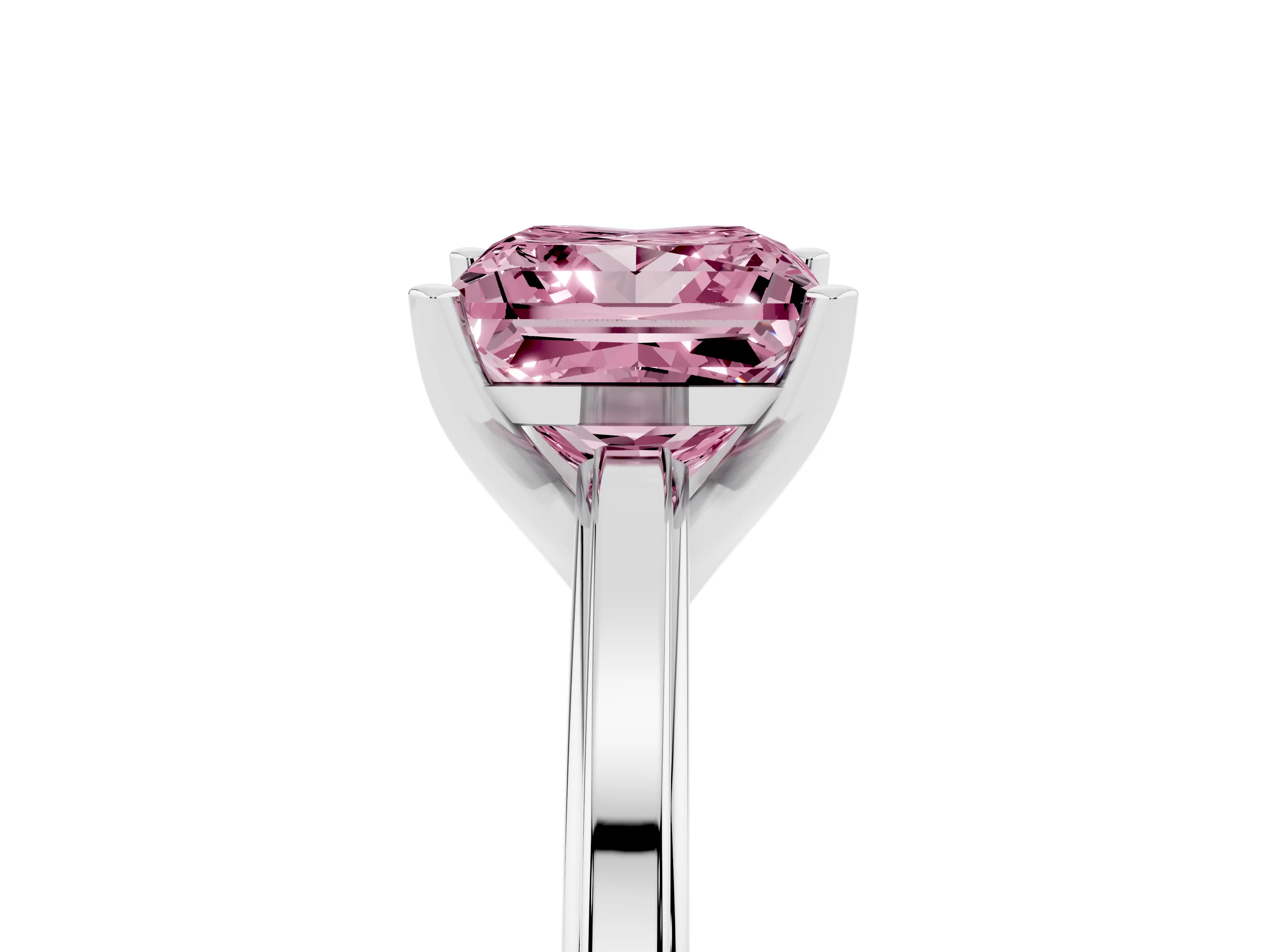 Fancy Pink Princess Cut Diamond Solitaire Ring Set in Platinum with Prong Setting and Classic Band