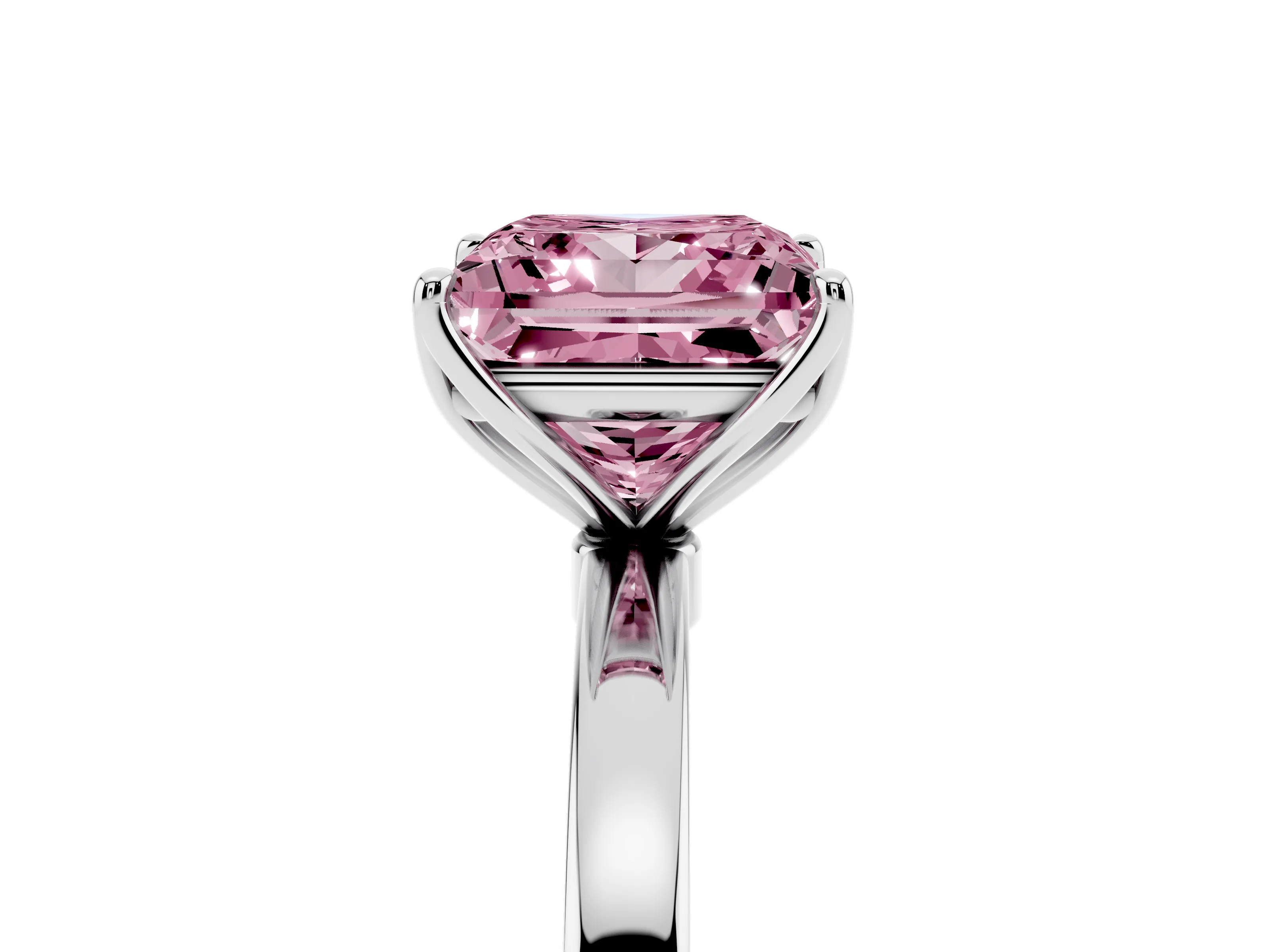 Fancy Pink Princess Cut Diamond Solitaire Ring Set in White gold with Prong Setting and Thin Polished Band