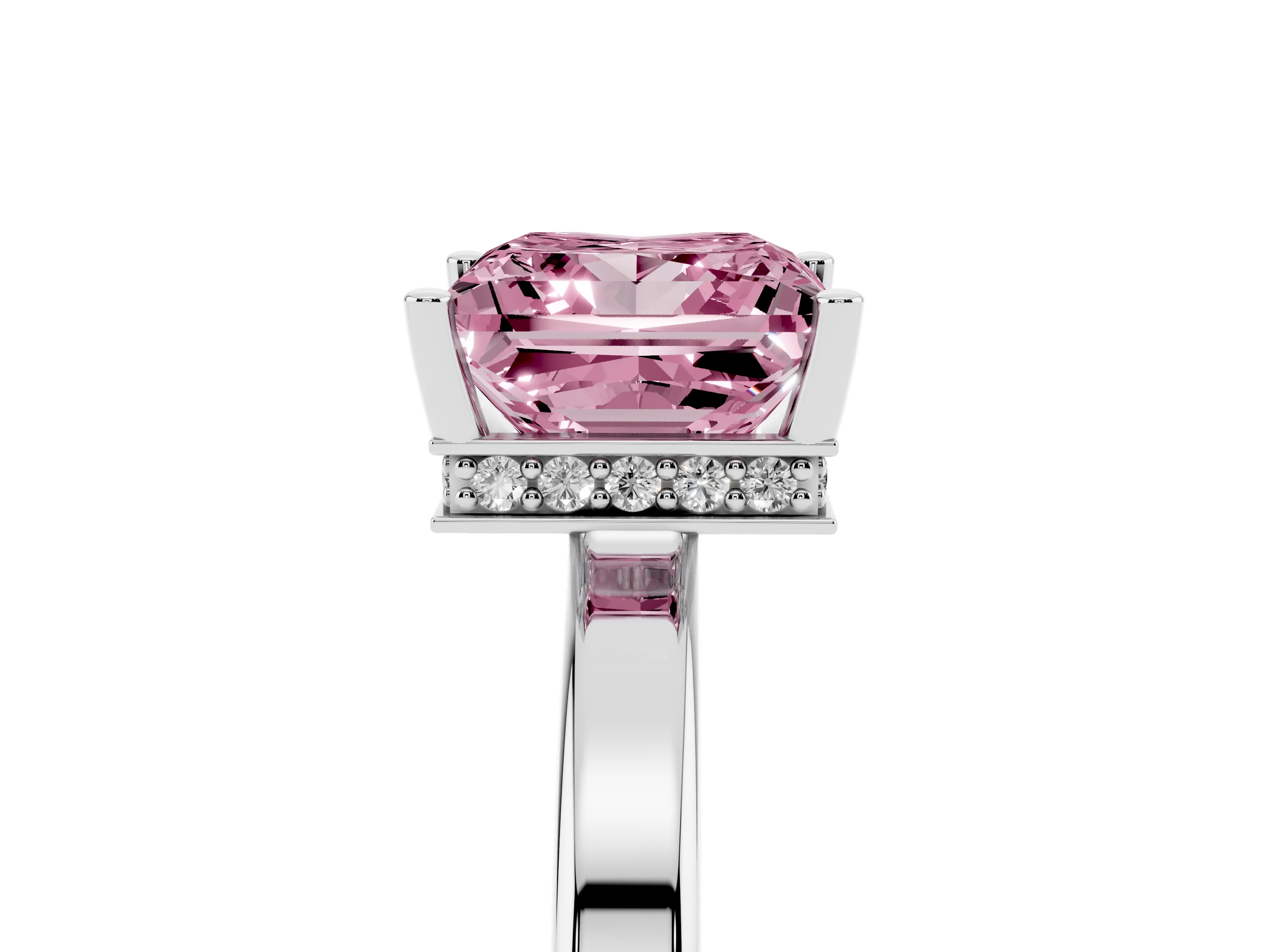 Fancy Pink Princess Cut Diamond Solitaire Engagement Ring Set in Silver with Prong Setting on a Plain Band