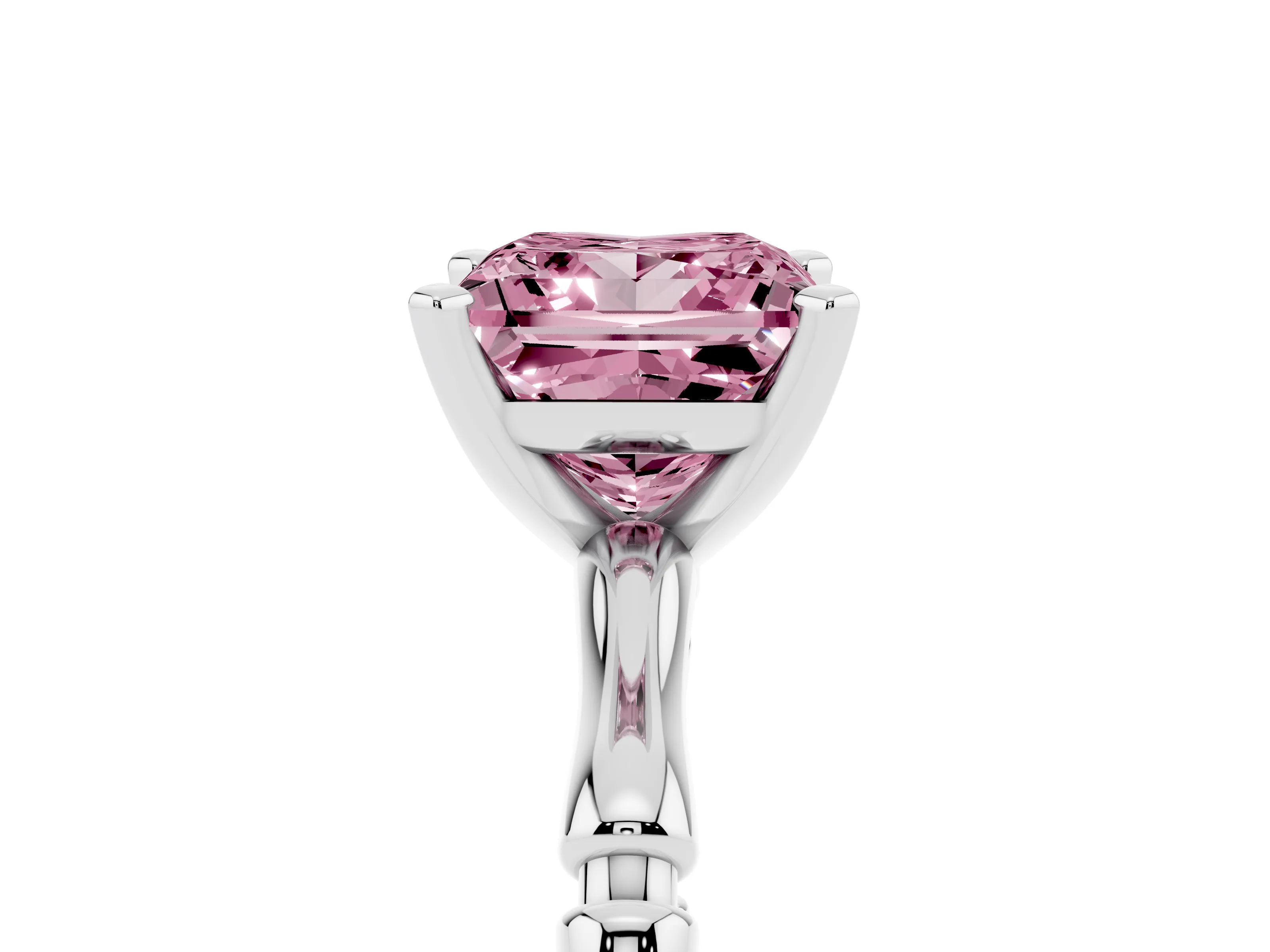 Fancy Pink Princess Cut Diamond Solitaire Ring Set in Silver with Bamboo Band and Prong Setting