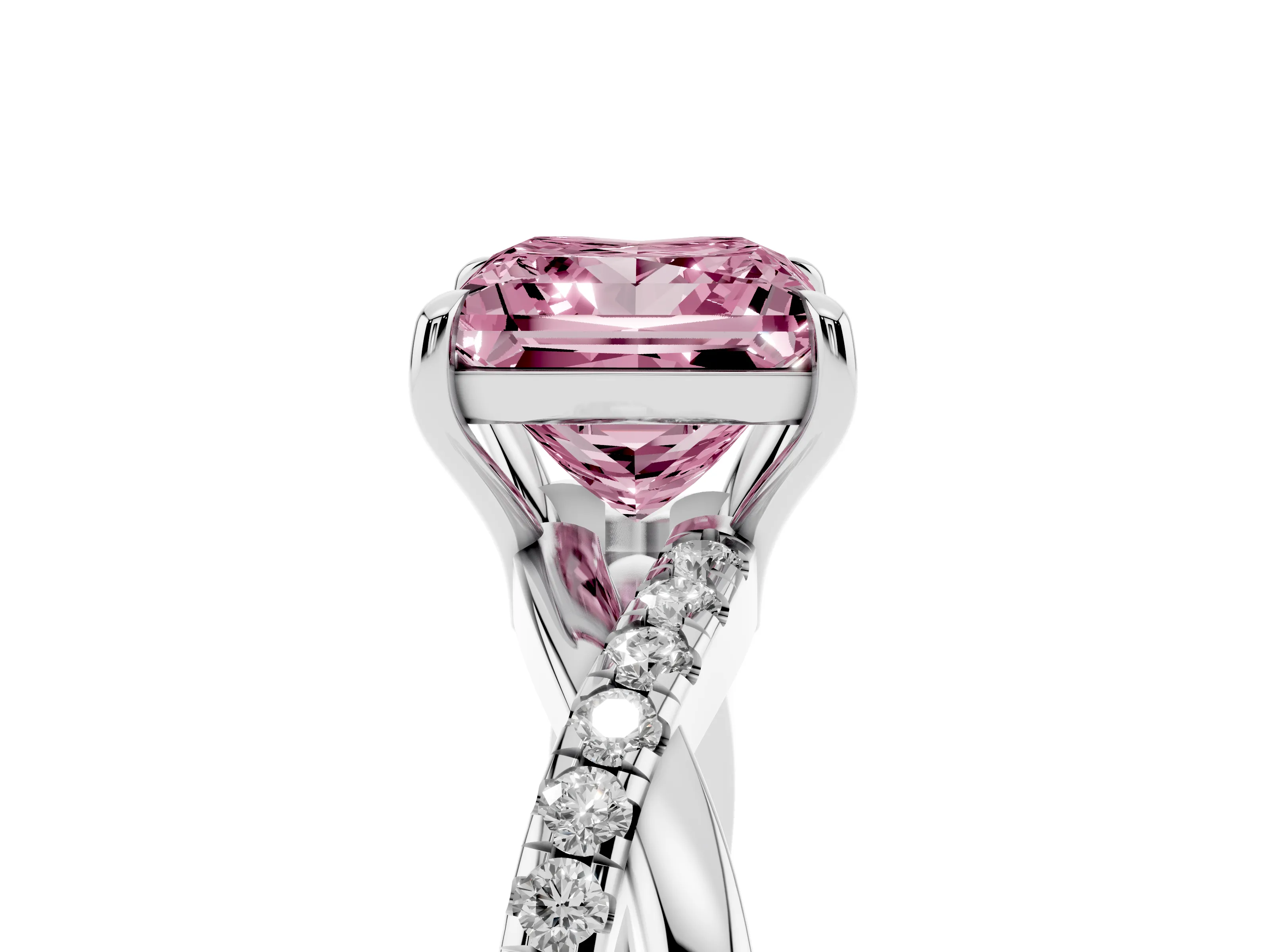 Fancy Pink Princess Cut Diamond Twisted Pavé Band Ring Set in Silver with Prong Setting