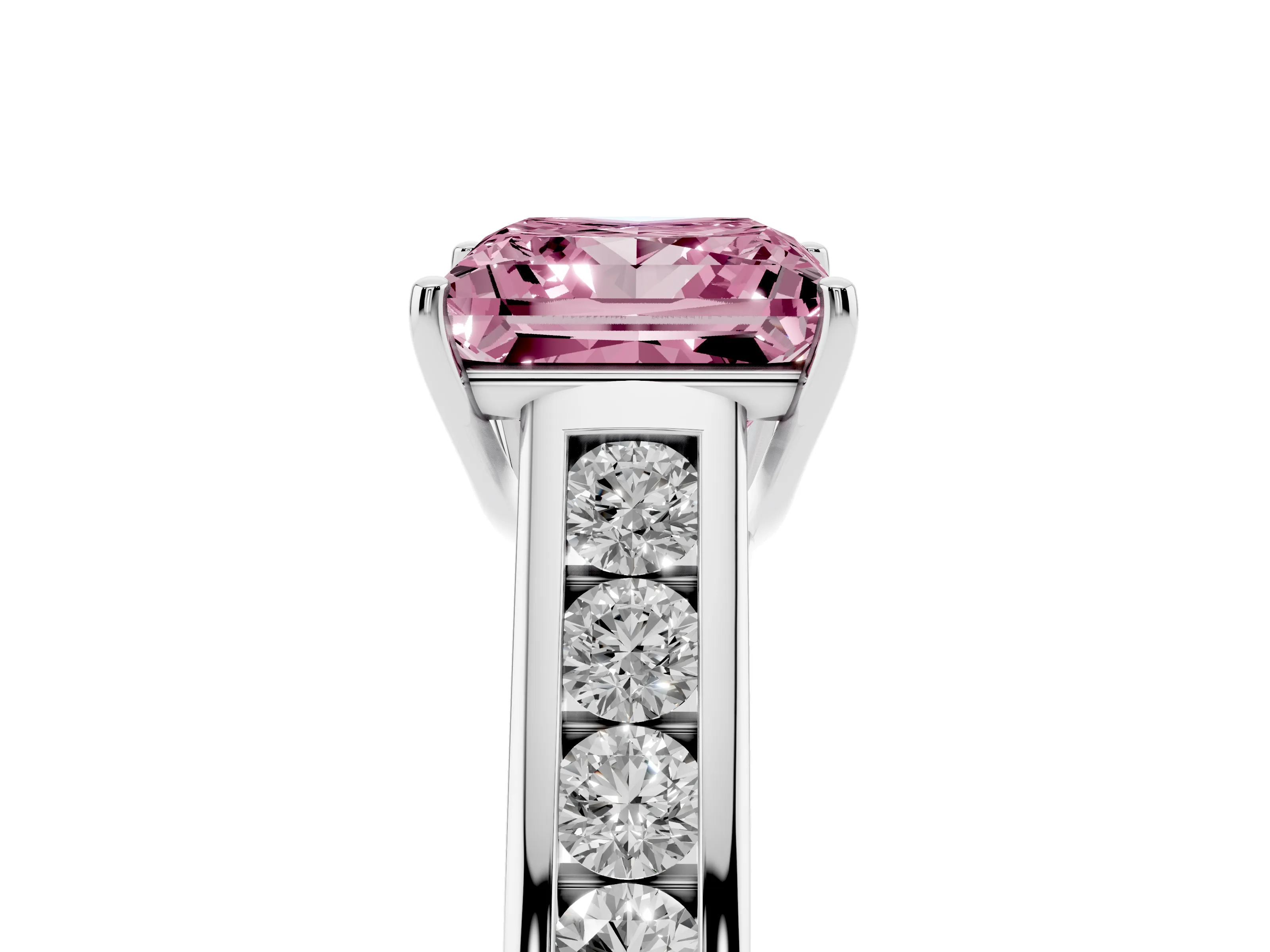 Fancy Pink Princess Cut Diamond Solitaire Channel-Set Engagement Ring Set in Silver with Prong Setting