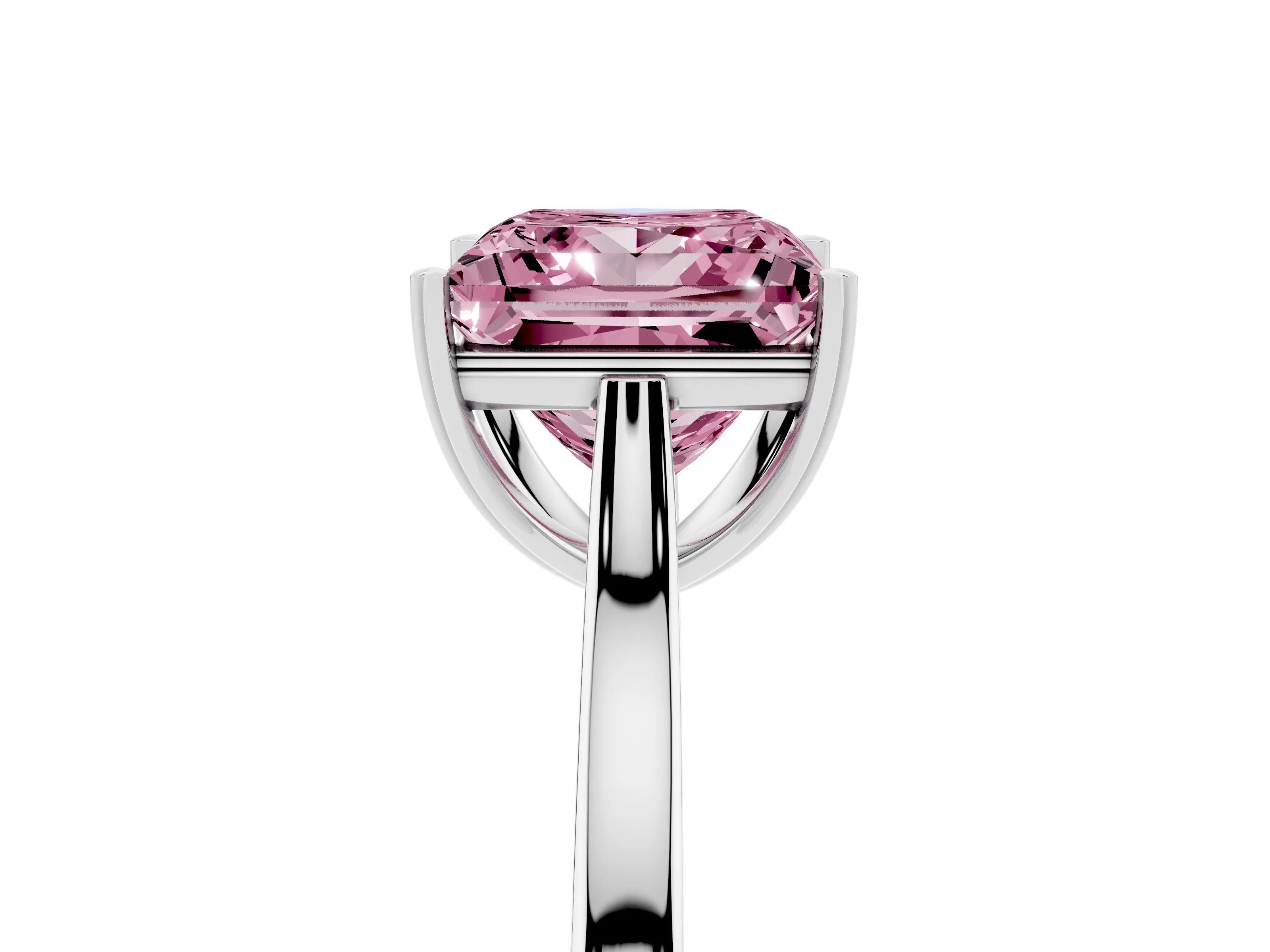 Fancy Pink Princess Cut Diamond Solitaire Heart Prong Engagement Ring Set in White gold with Tapered Band