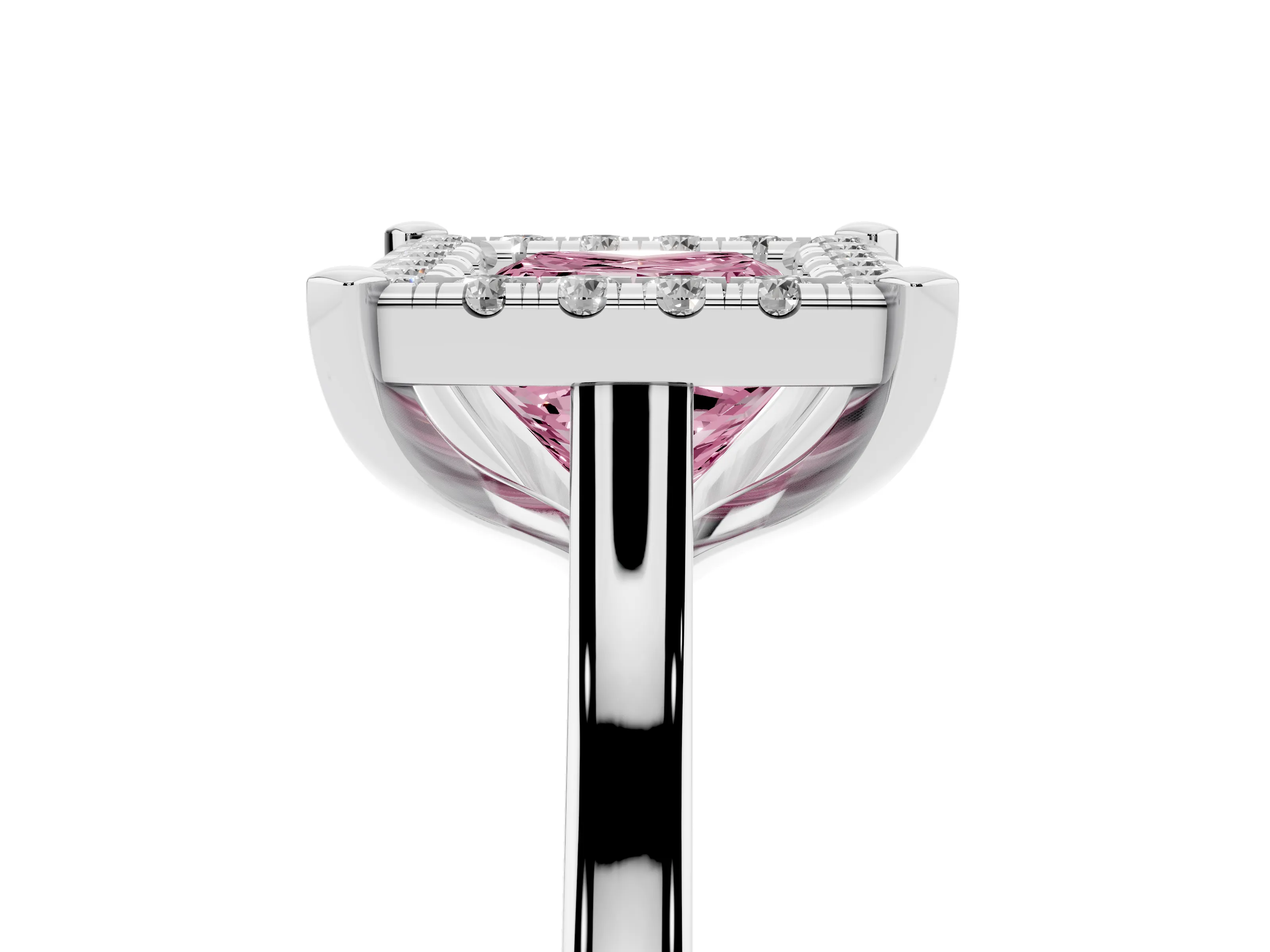 Fancy Pink Princess Cut Diamond Cluster Halo Solitaire Ring Set in Platinum with Prong Setting