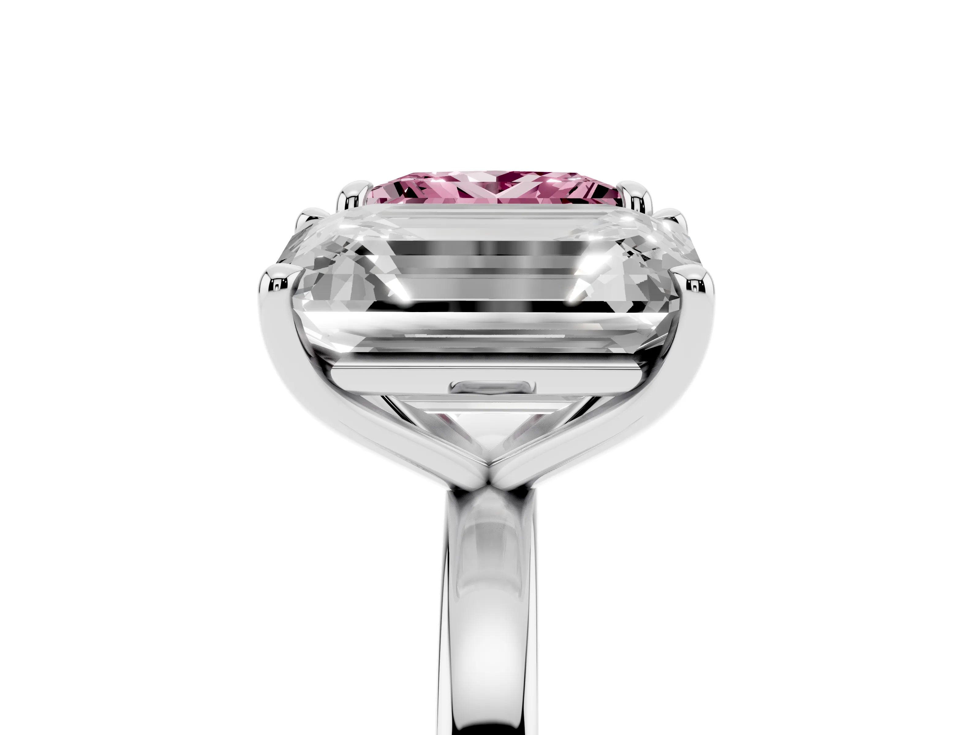 Fancy Pink Princess Cut and Emerald Cut Toi Moi Ring Set in White gold with Prong Setting