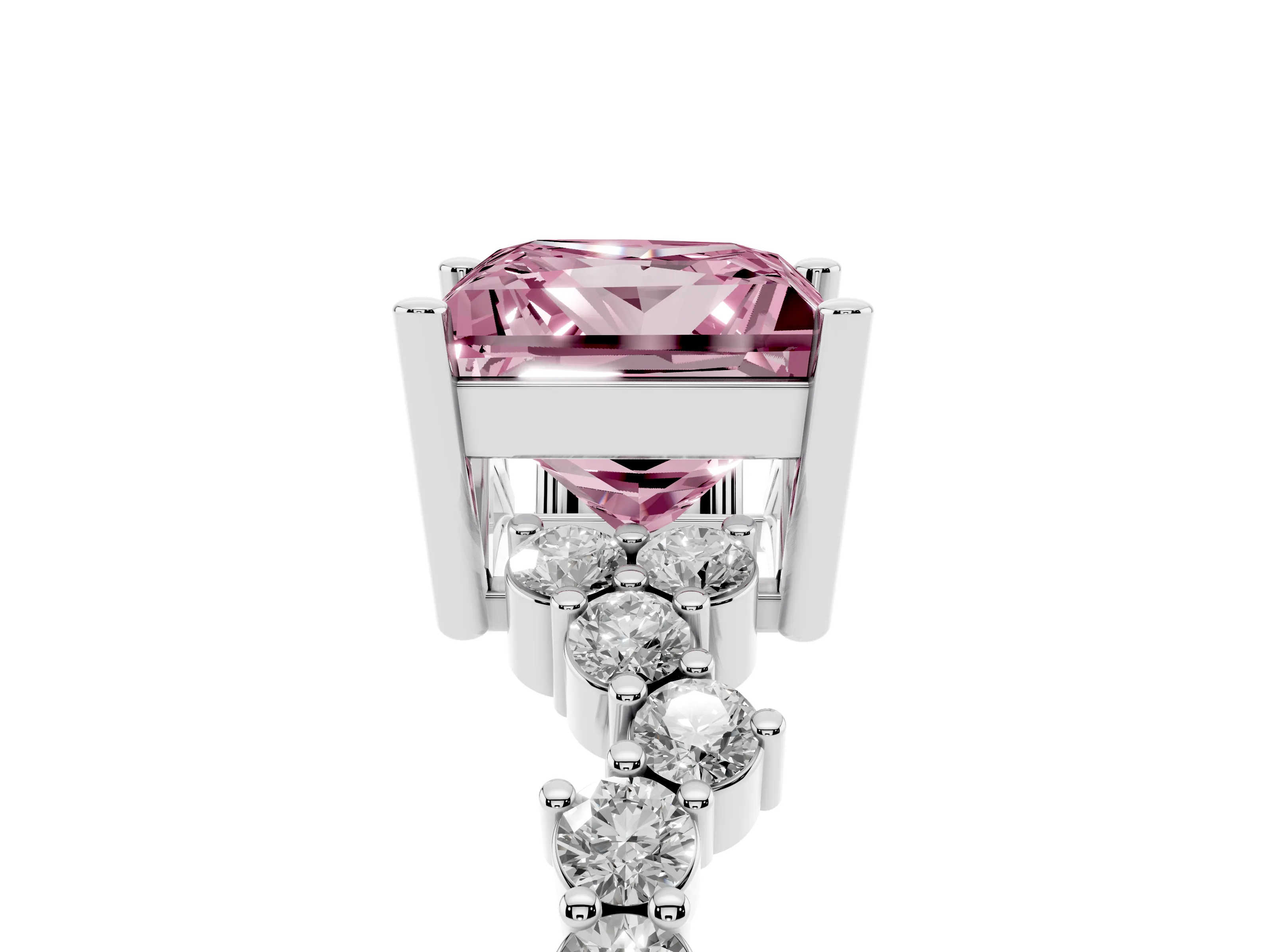 Fancy Pink Princess Cut Diamond Ring Set in White gold with Scattered Round Accents