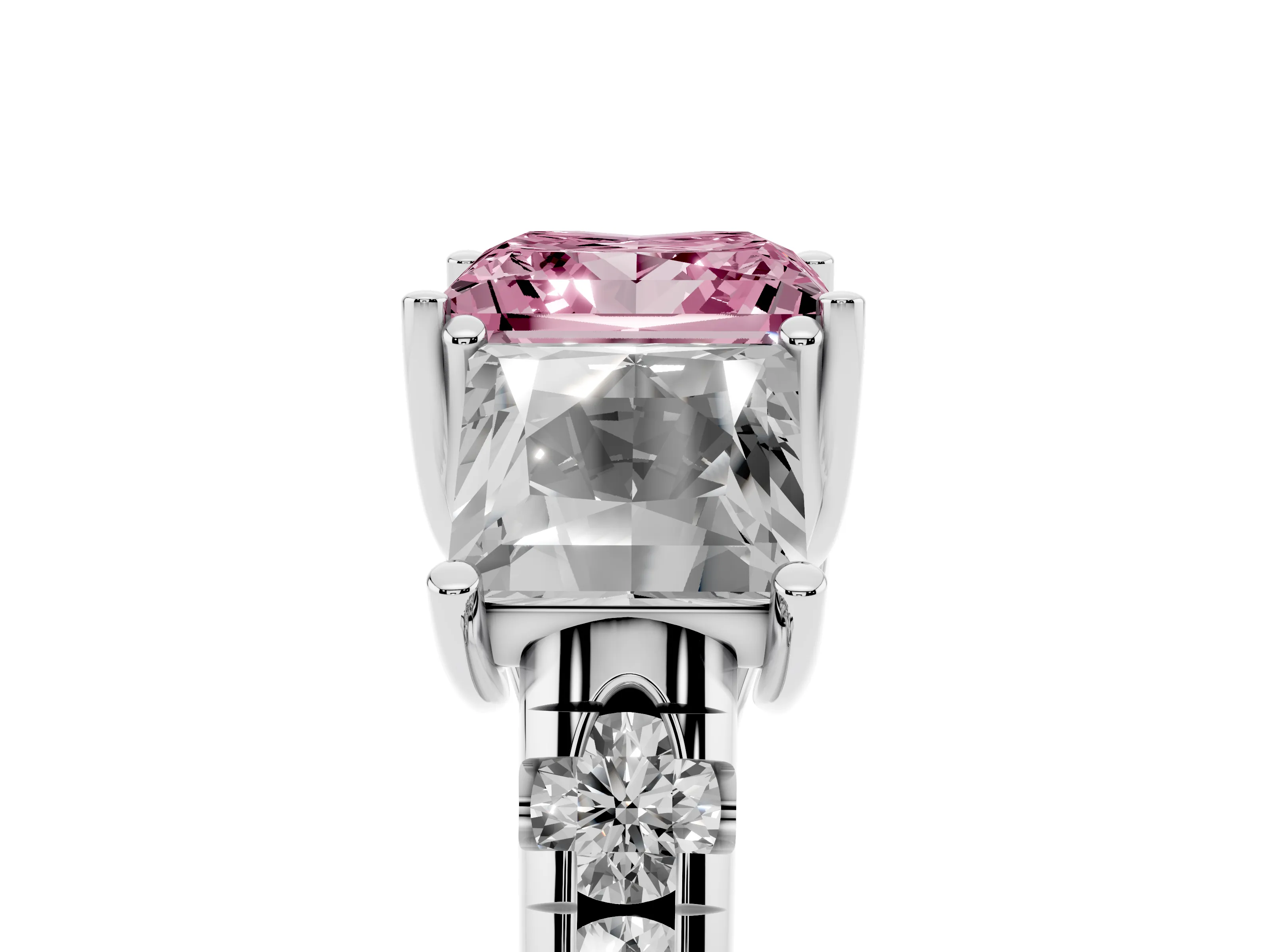 Fancy Pink Princess Cut Diamond Three-Stone Ring Set in Silver with Pavé Band