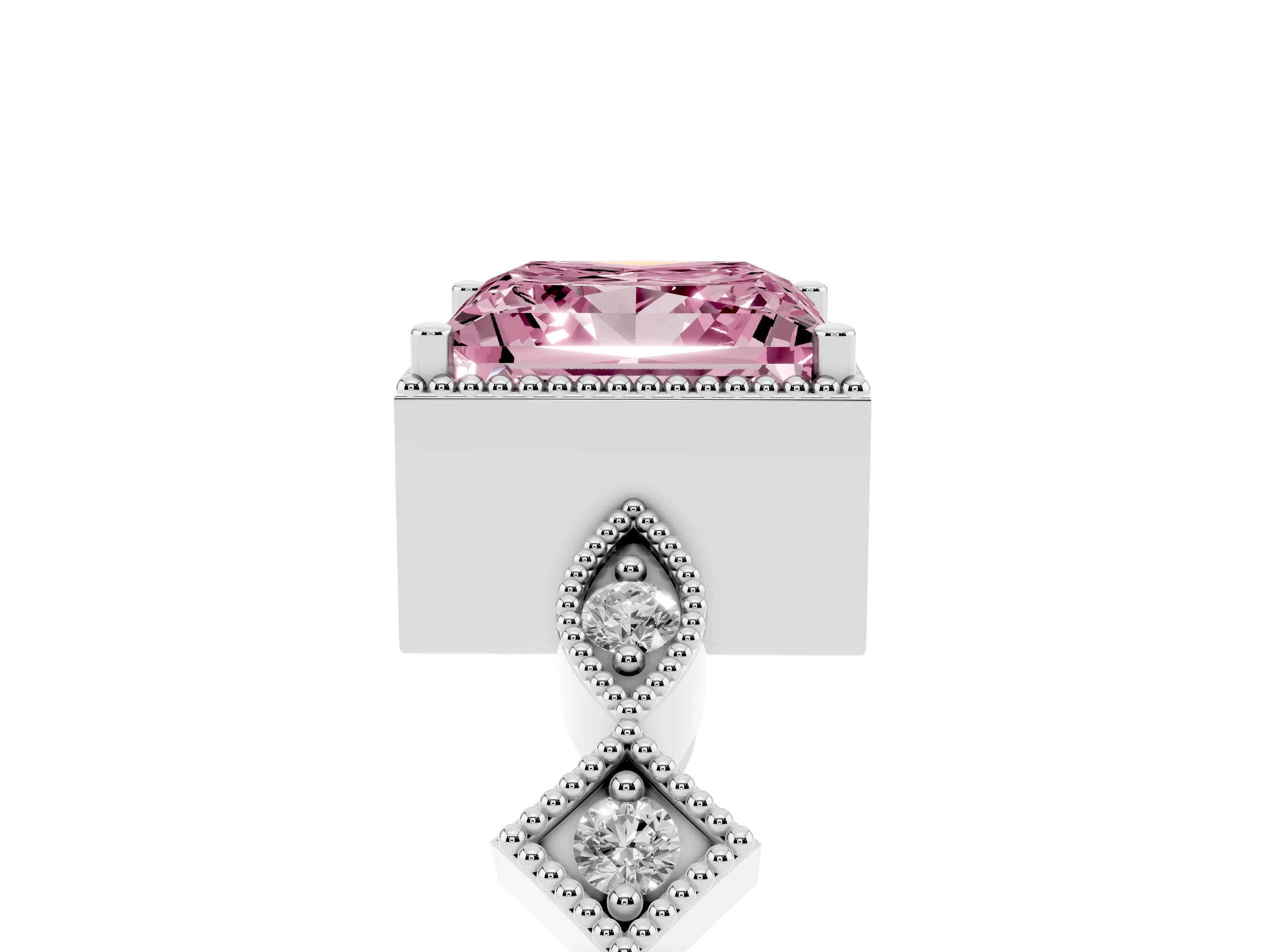 Fancy Pink Princess Cut Diamond Milgrain Marquise Twist Band Ring Set in White gold with Prong Setting