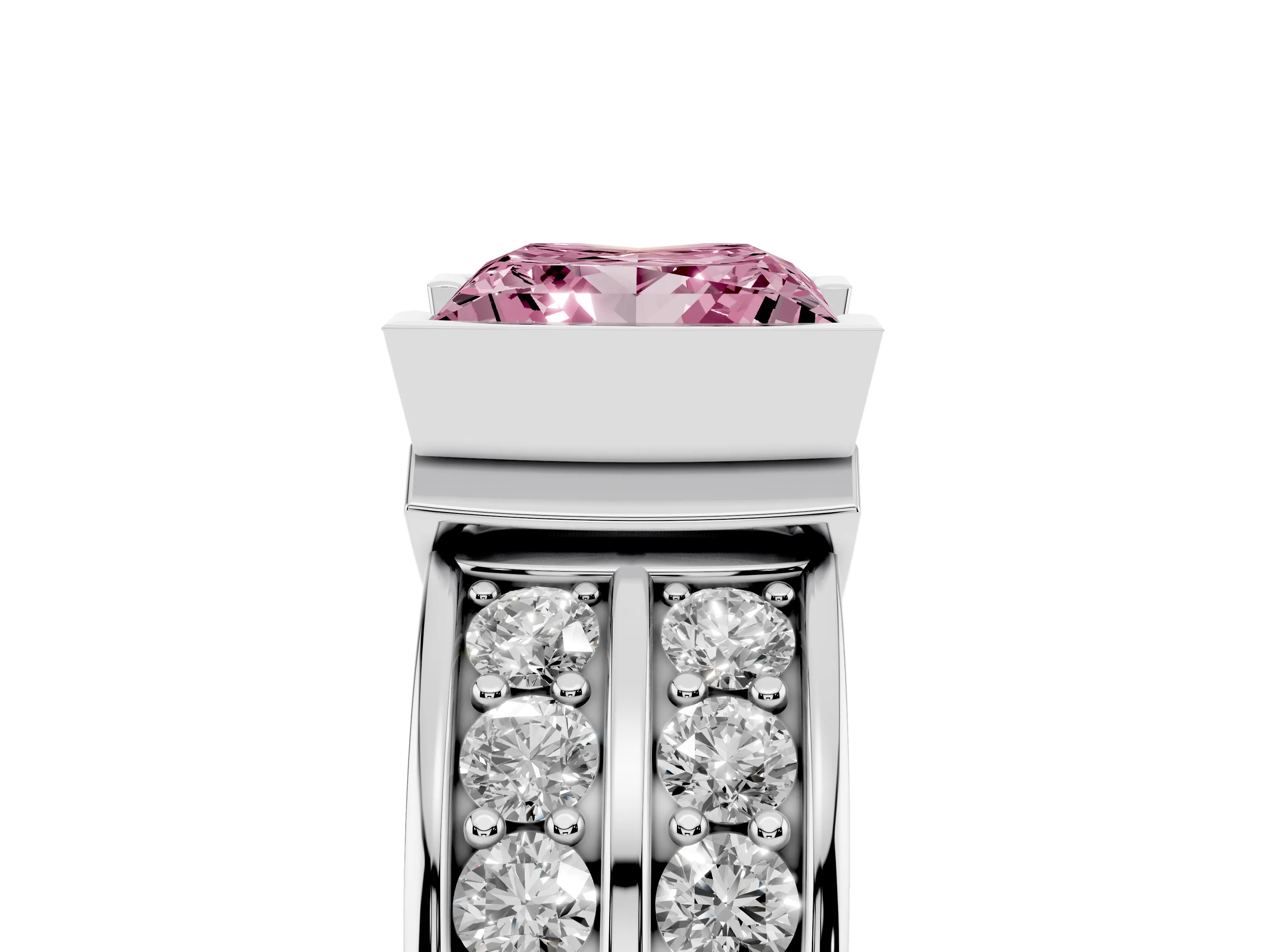 Fancy Pink Princess Cut Diamond Wide Channel Set Band Ring Set in Platinum with Bezel Setting