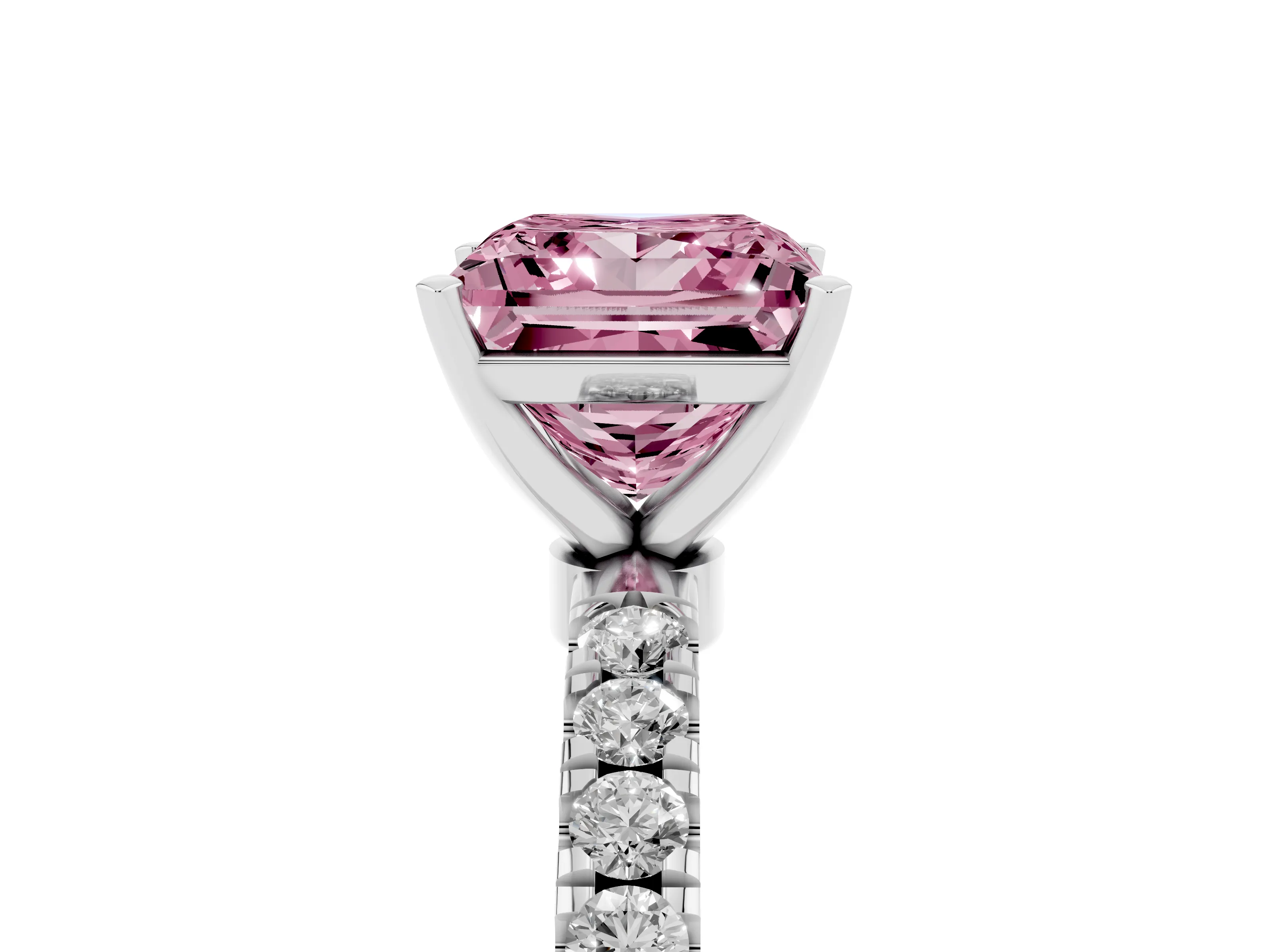 Fancy Pink Princess Cut Diamond Solitaire Ring Set in Silver with Pavé Accents and Prong Setting