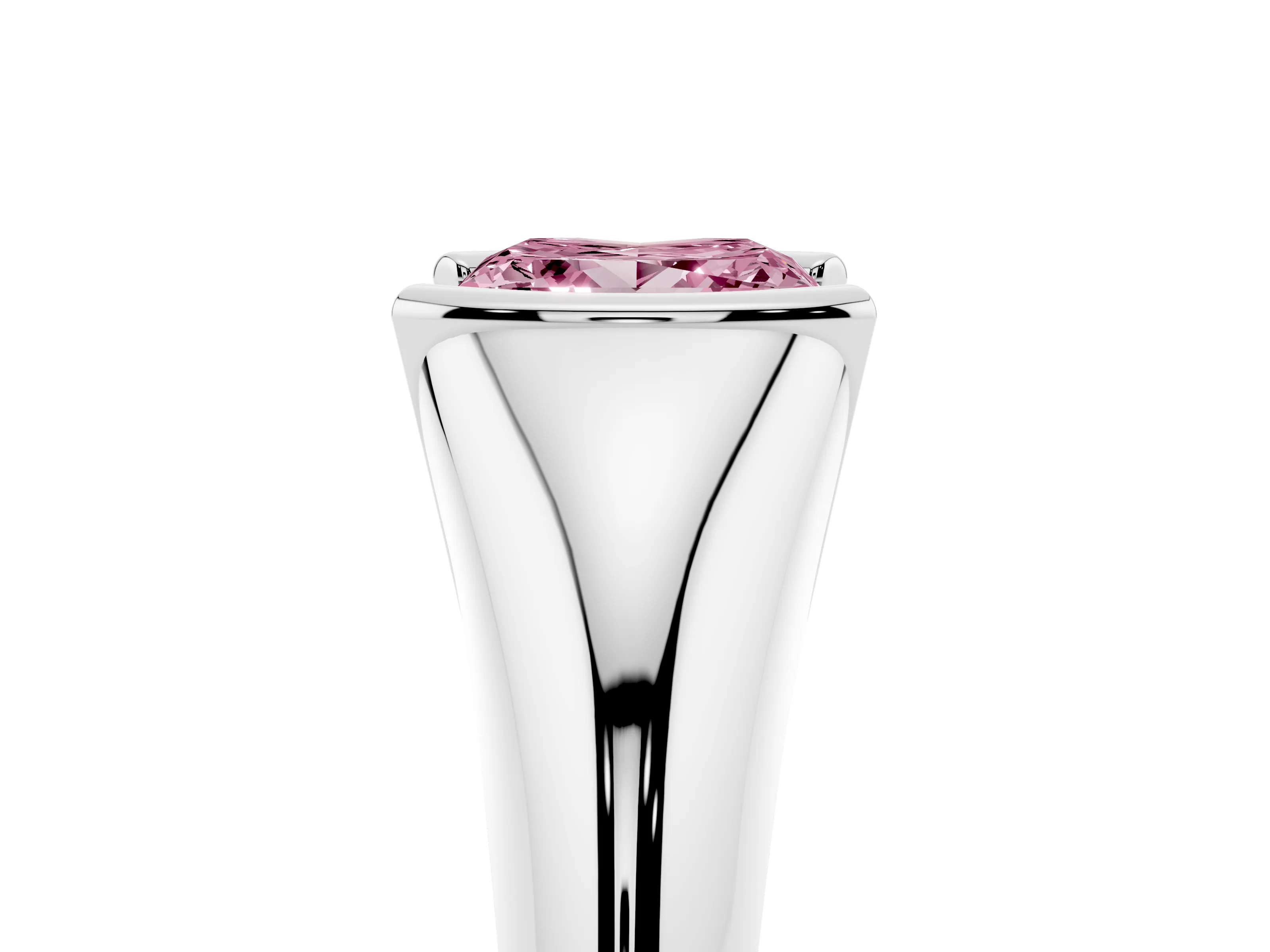 Fancy Pink Princess Cut Diamond Solitaire Tension Set Ring Set in Platinum