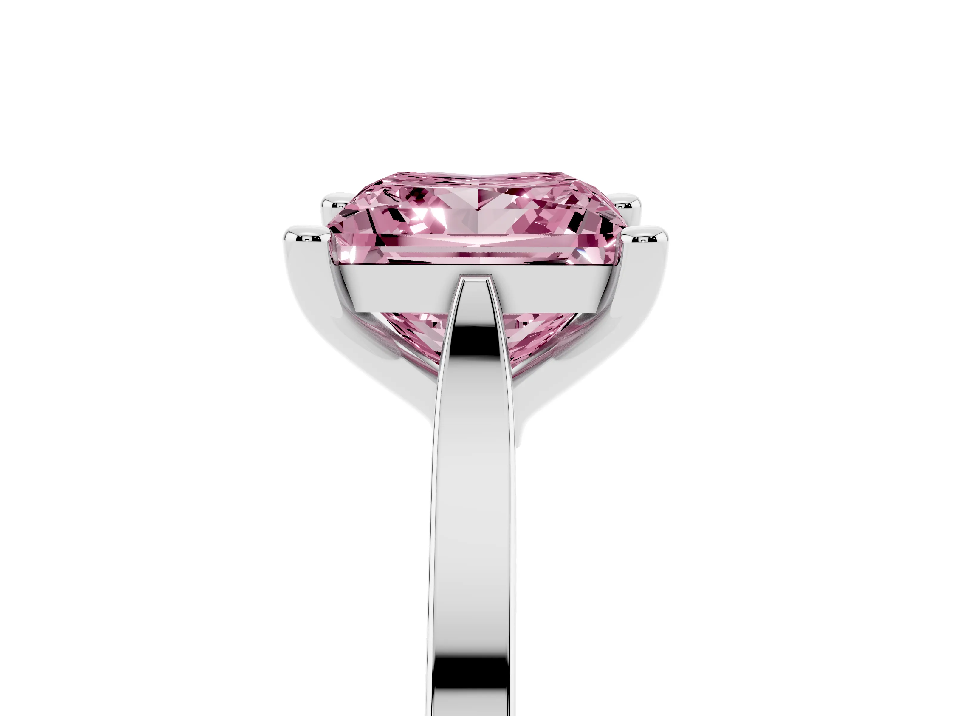 Fancy Pink Princess Cut Diamond Solitaire Ring Set in Silver with Prong Setting and Tapered Band
