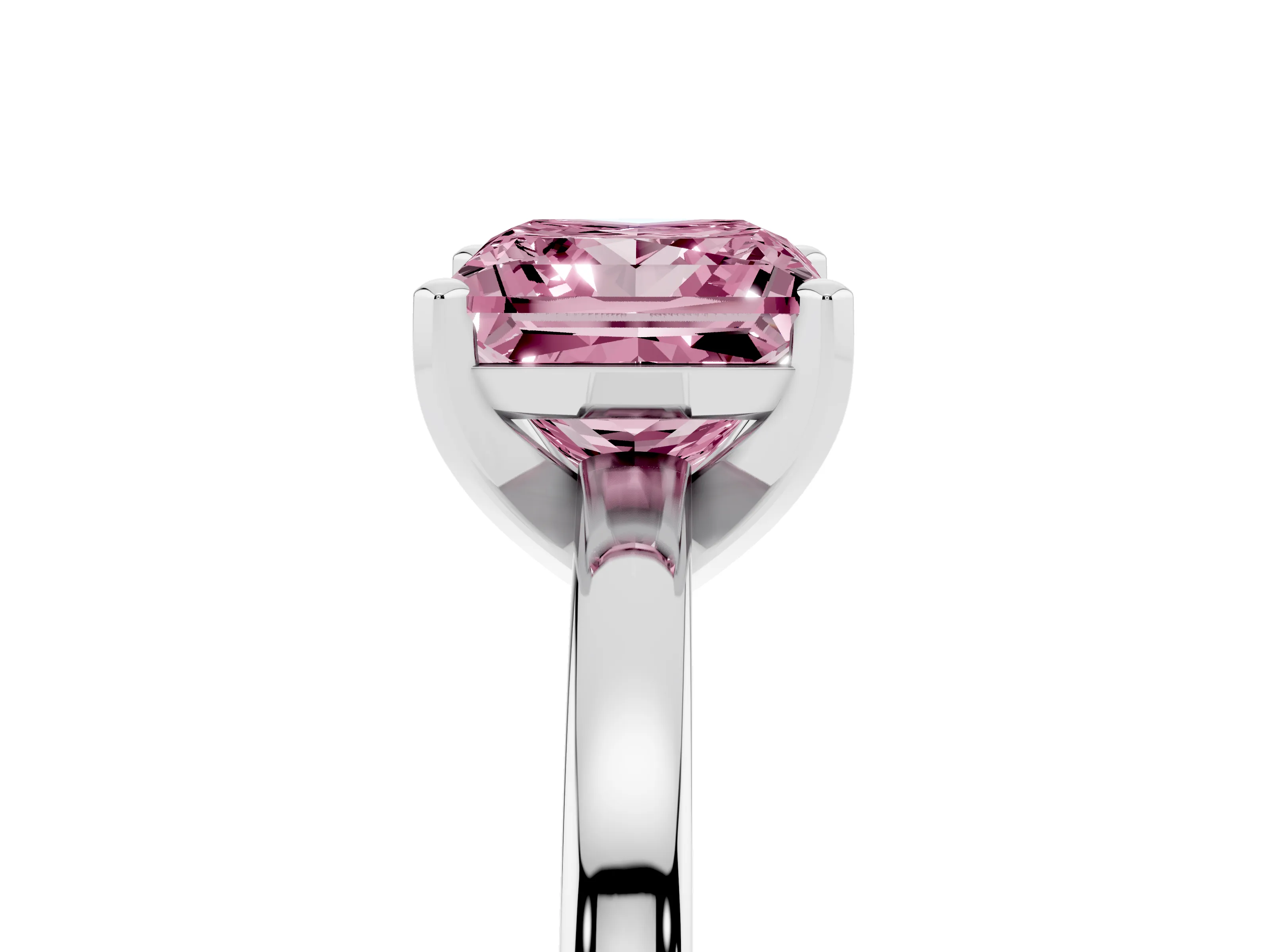 Fancy Pink Princess Cut Diamond Solitaire Engagement Ring Set in White gold with Prong Setting on a Classic Band