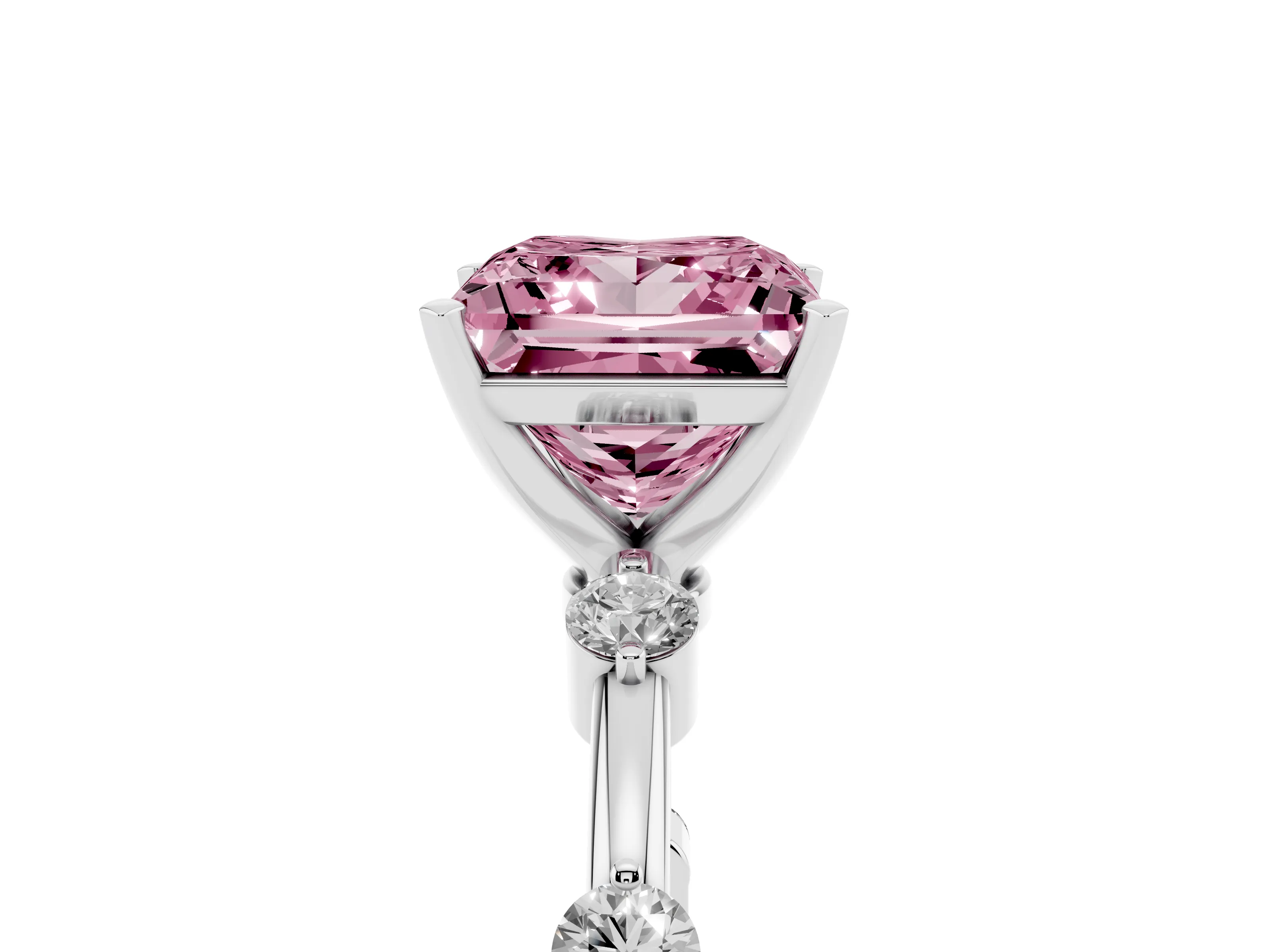 Fancy Pink Princess Cut Diamond Solitaire Ring Set in Silver with Bezel Set Side Stones and Prong Setting