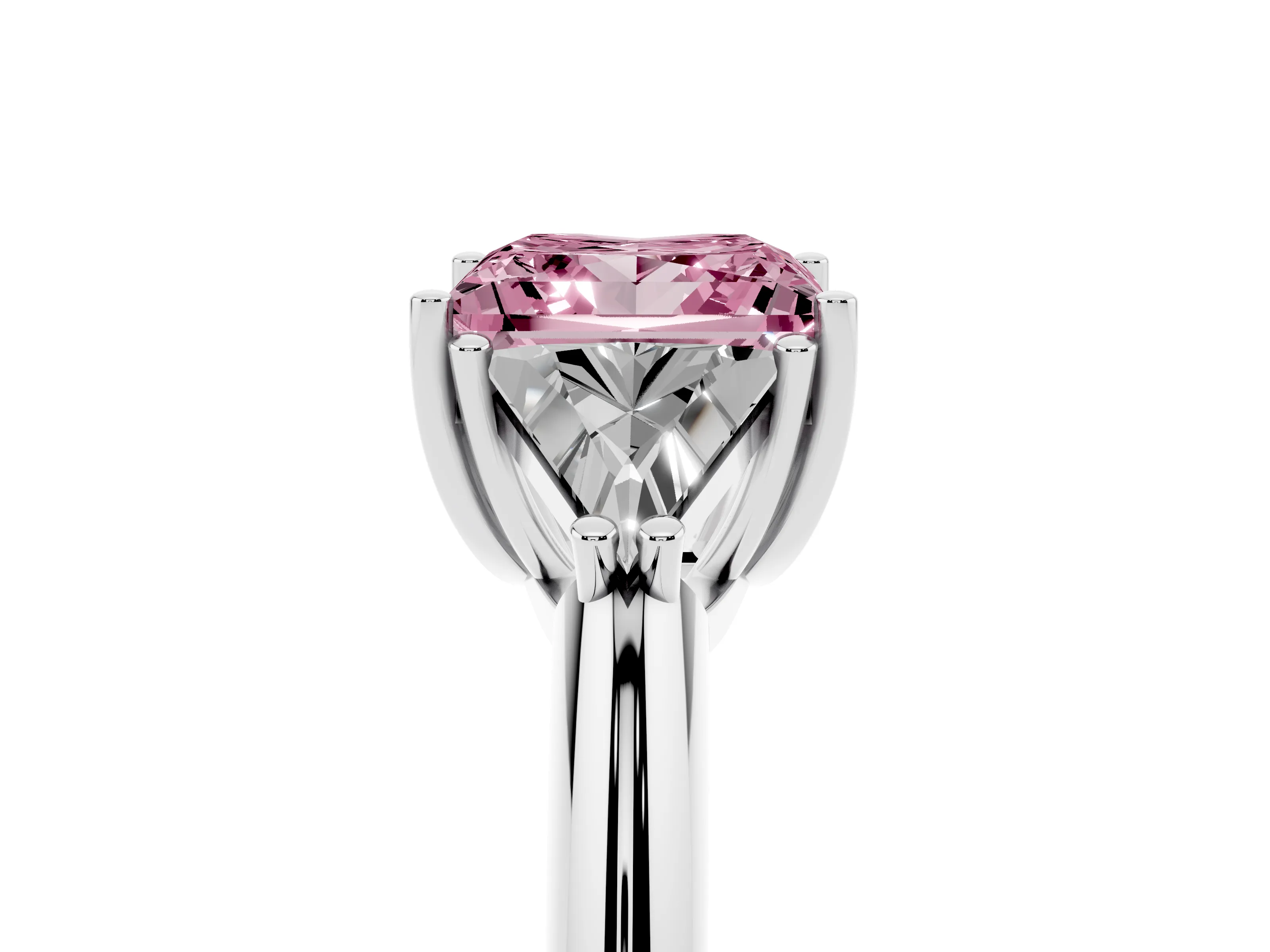 Fancy Pink Princess Cut Diamond Three-Stone Engagement Ring Set in Silver with Trillion Side Stones