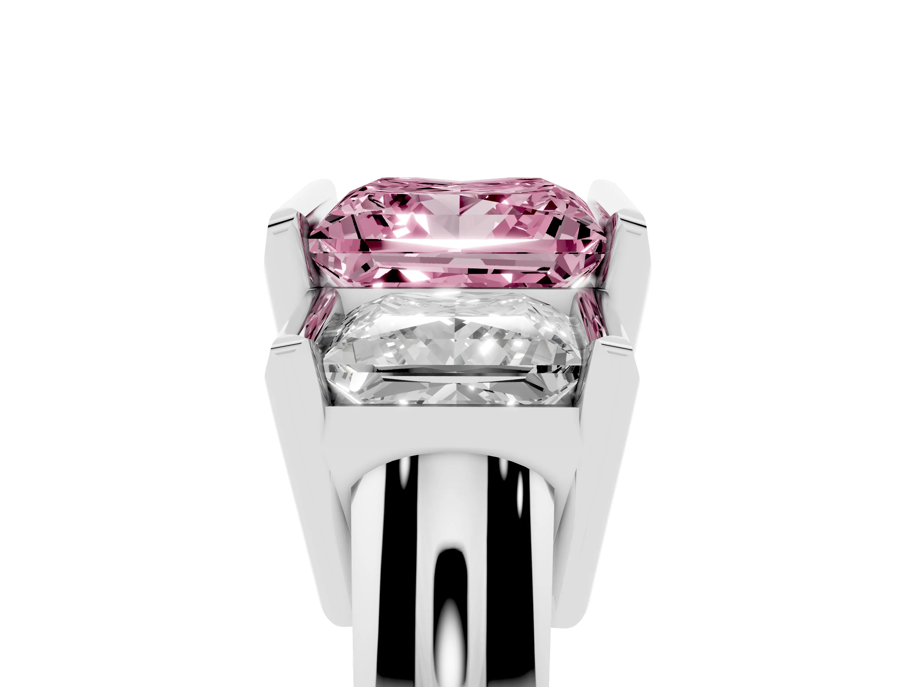 Fancy Pink Princess Cut Diamond Three-Stone Channel Set Ring Set in Platinum with Smooth Polished Band