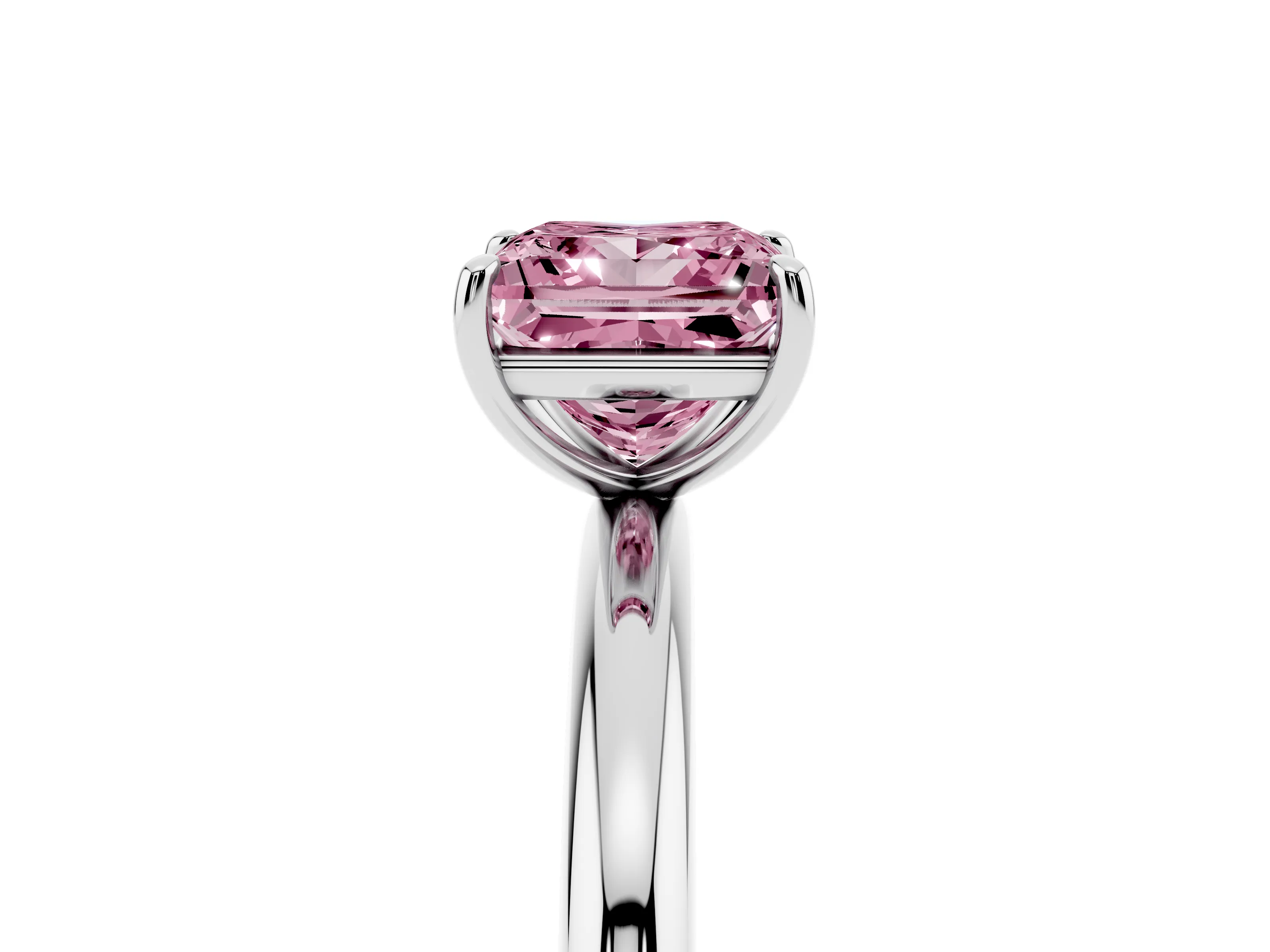 Fancy Pink Princess Cut Diamond Solitaire Ring Set in Silver with Prong Setting on a Polished Plain Band
