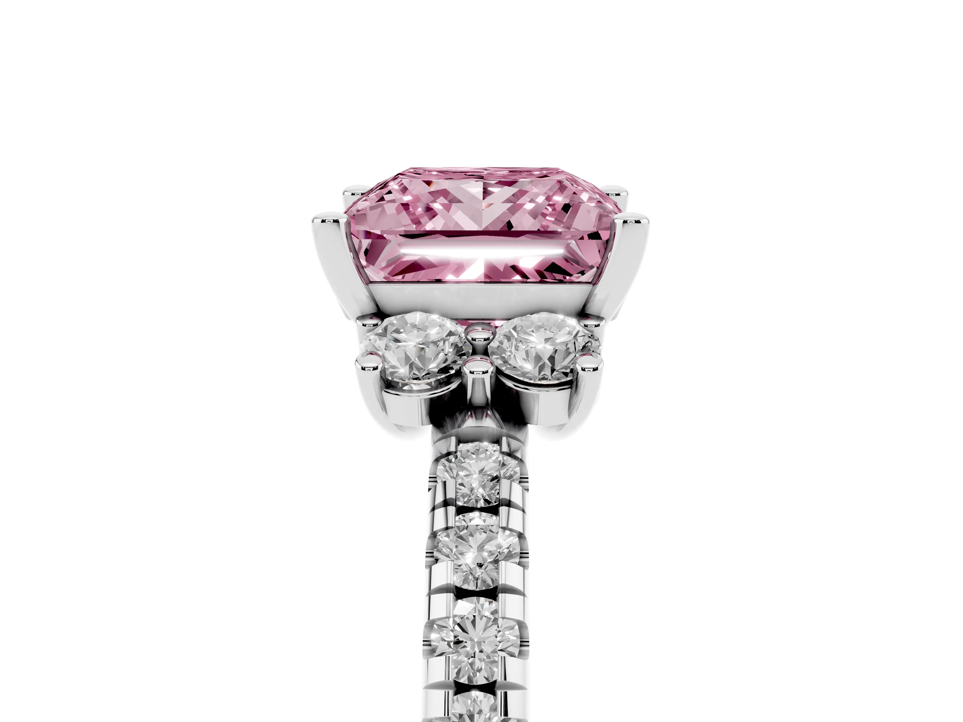 Fancy Pink Princess Cut Diamond Three-Stone Pavé Ring Set in Silver with Prong Setting