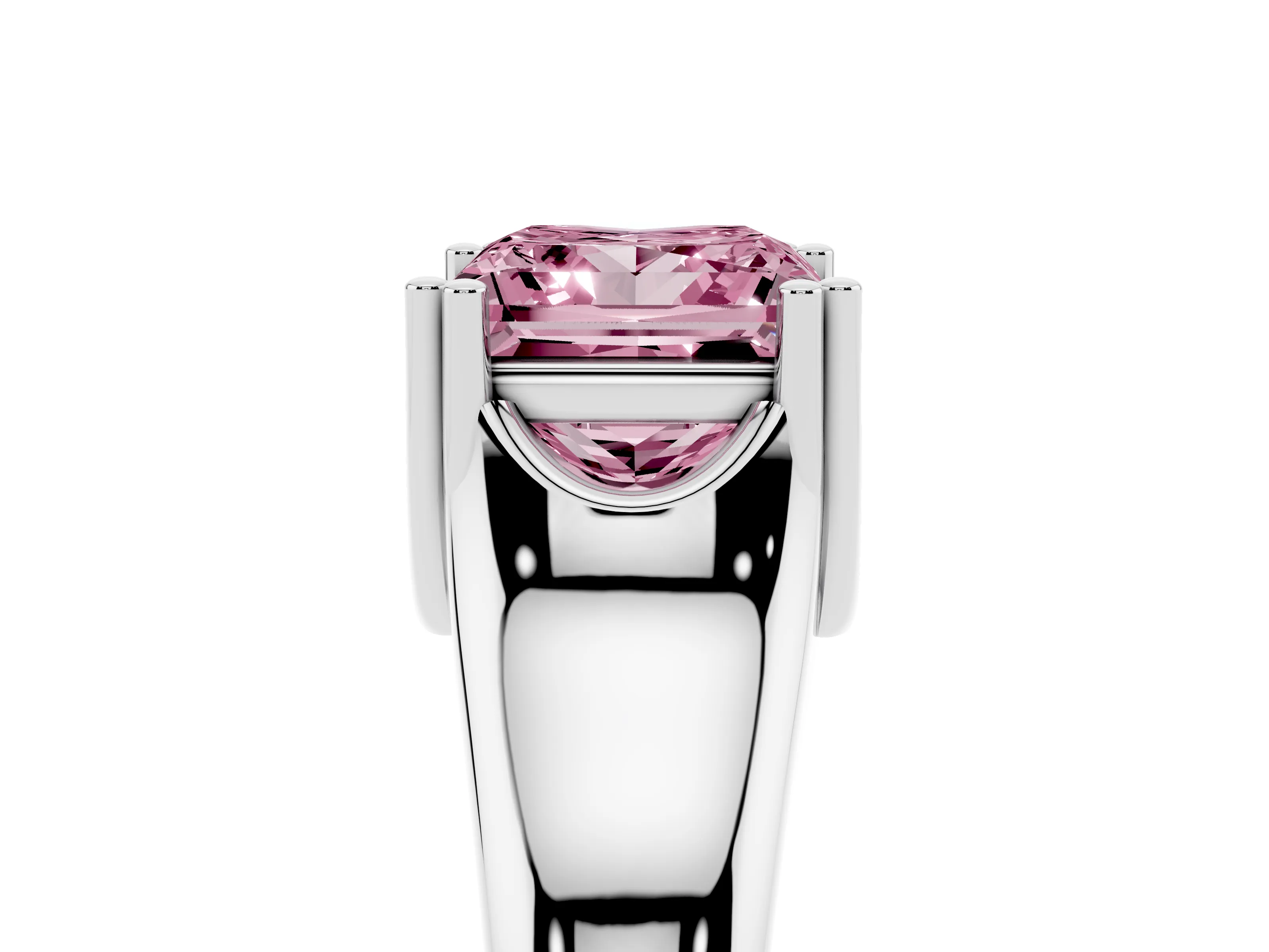 Fancy Pink Princess Cut Diamond Solitaire Ring Set in Platinum with Wide Band and Prong Setting
