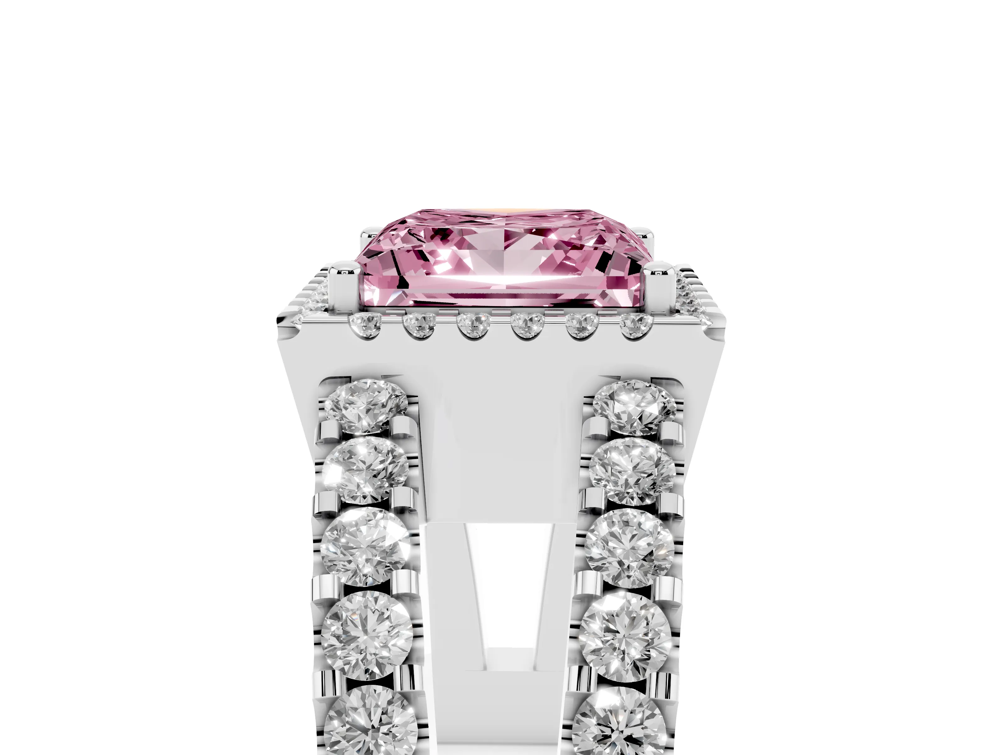 Fancy Pink Princess Cut Diamond Halo Ring Set in Silver with Pavé Split Shank and Prong Setting