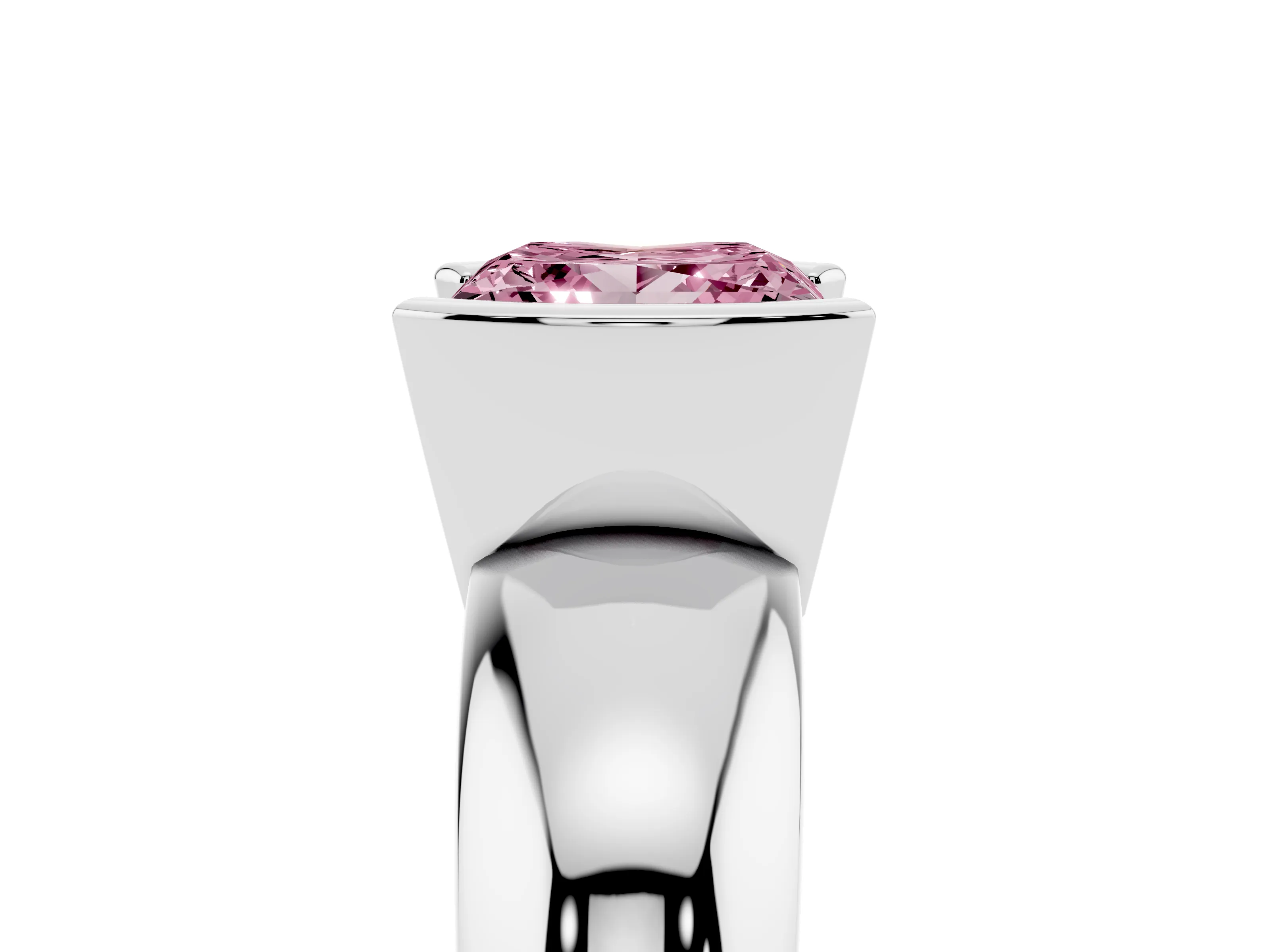 Fancy Pink Princess Cut Diamond Solitaire Tension Set Ring Set in White gold with Wide Band