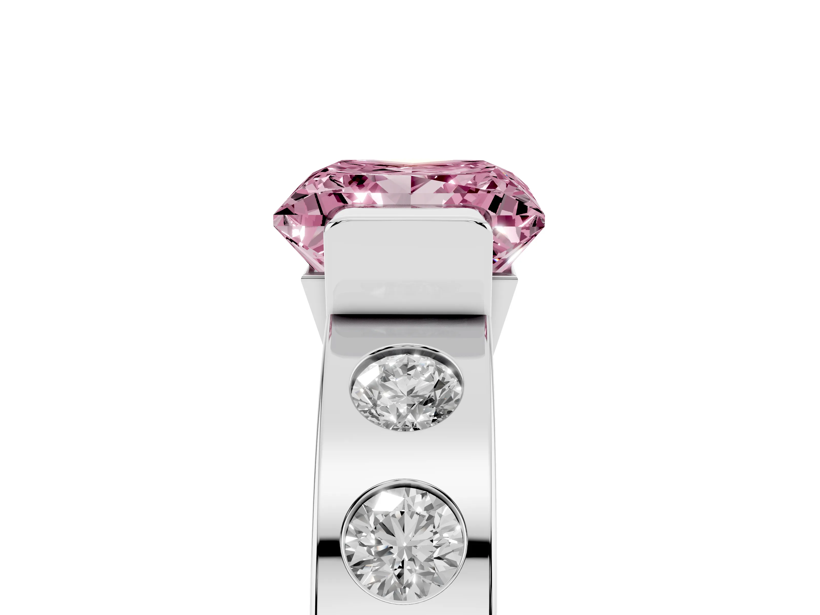Fancy Pink Princess Cut Diamond Channel-Set Band Ring Set in Platinum with Bezel Prong Setting