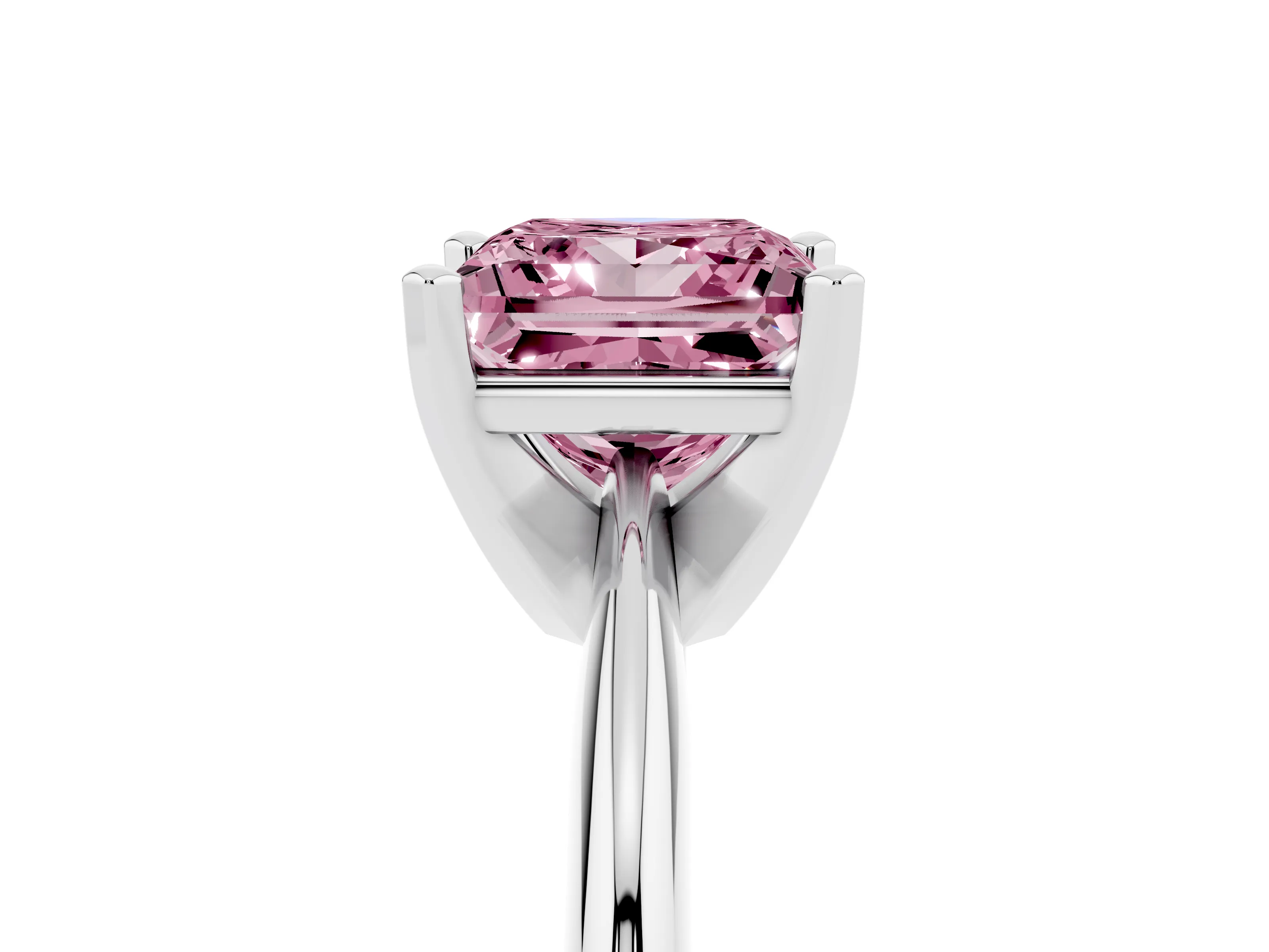 Fancy Pink Princess Cut Diamond Solitaire Ring Set in Silver with Prong Setting on a Plain Round Band
