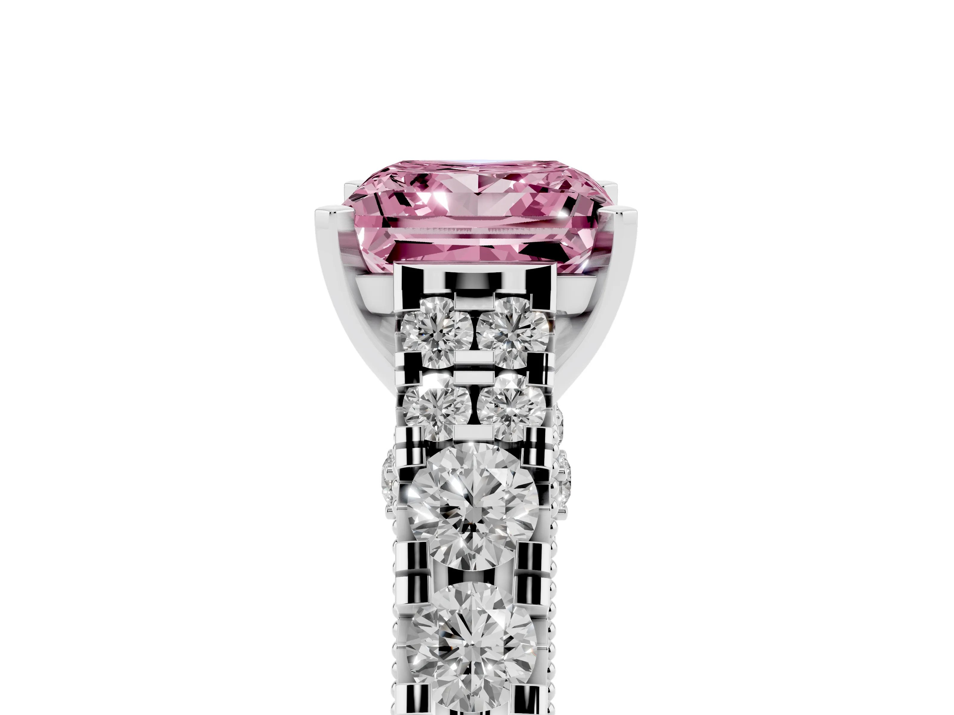 Fancy Pink Princess Cut Diamond Classic Solitaire Ring Set in Silver with Pavé Band and Prong Setting