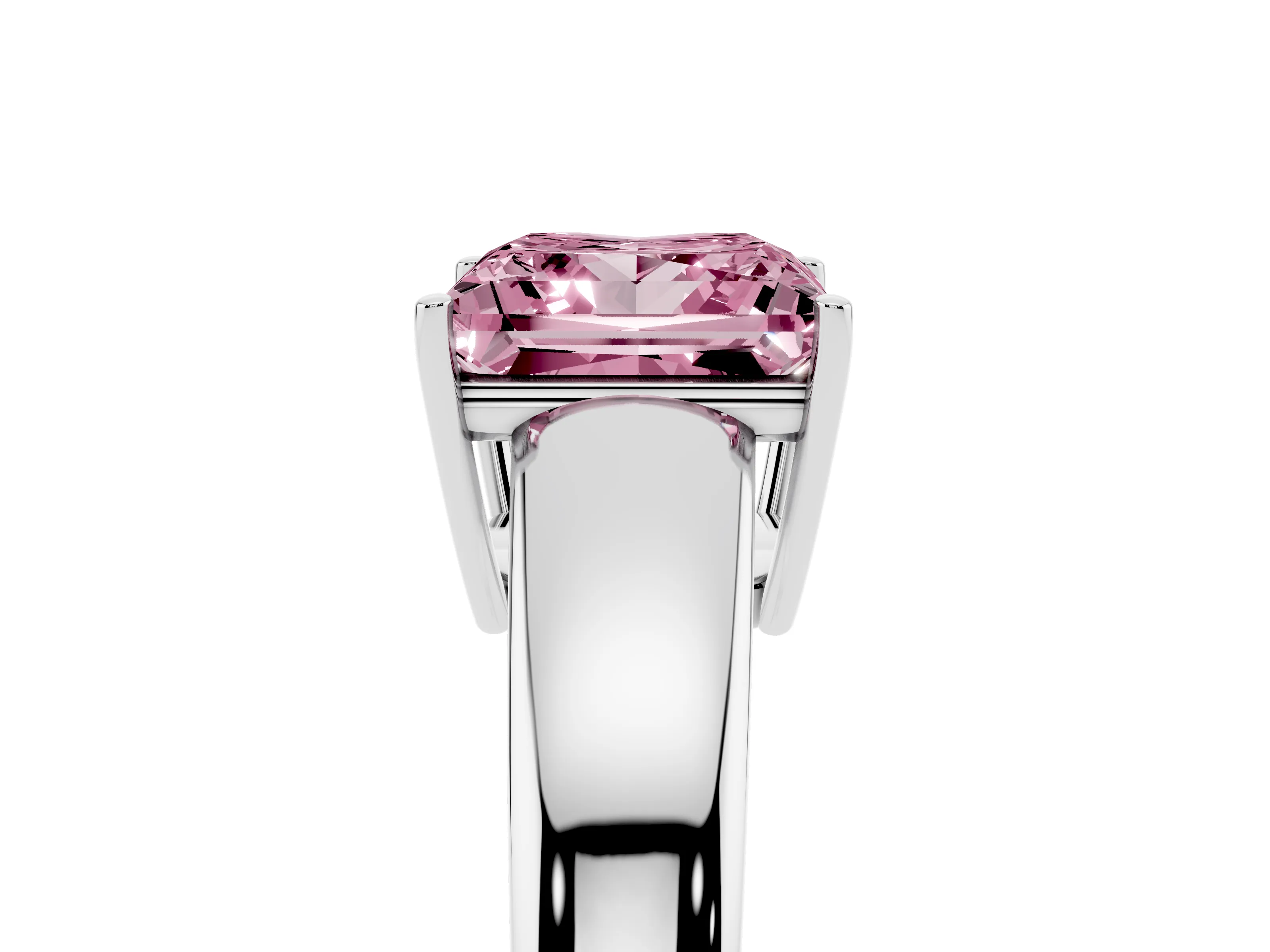 Fancy Pink Princess Cut Diamond Solitaire Ring Set in White gold with Tapered Band and Prong Setting