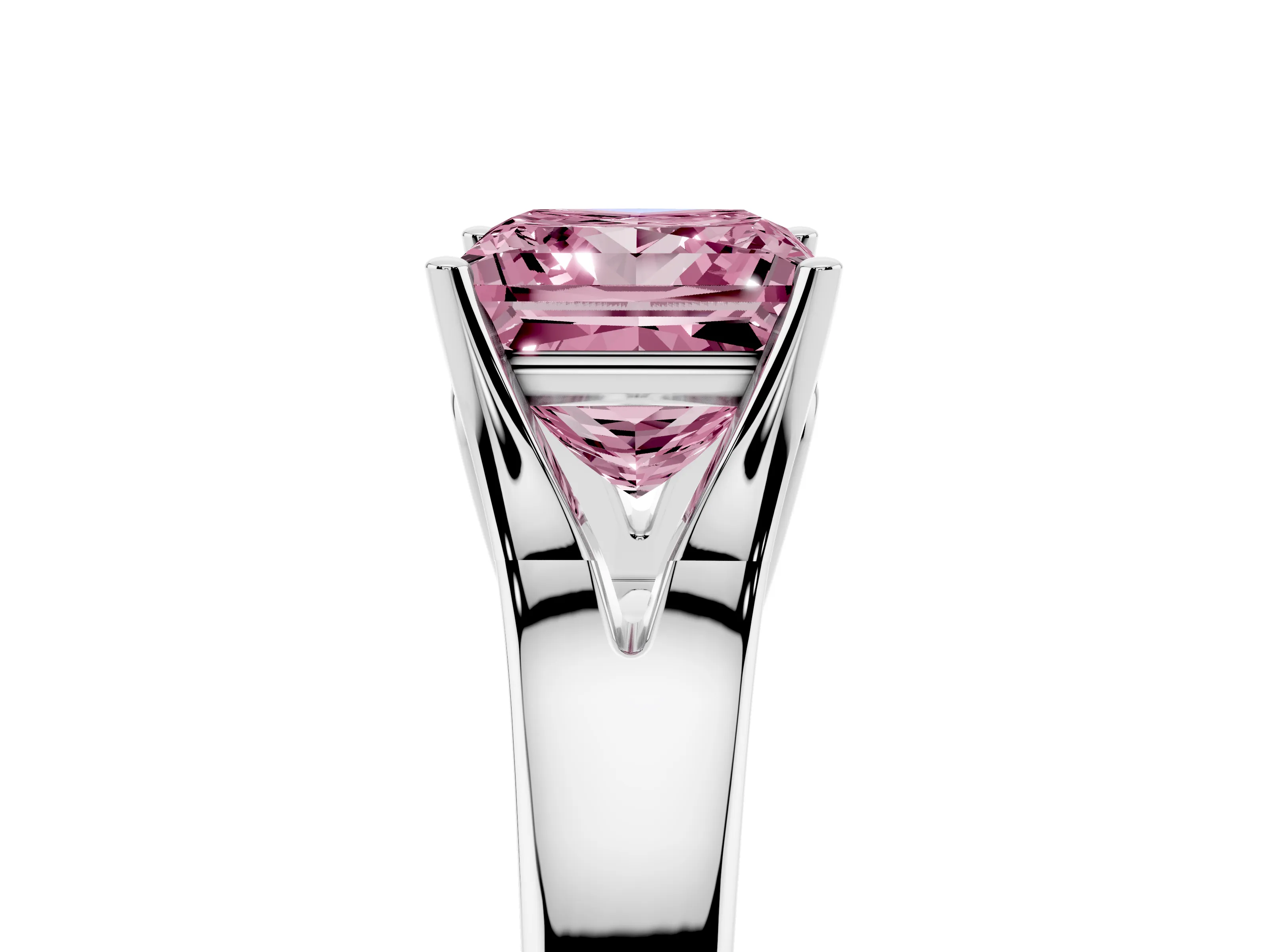 Fancy Pink Princess Cut Diamond Solitaire Ring Set in Silver with Arched Cathedral Band and Prong Setting