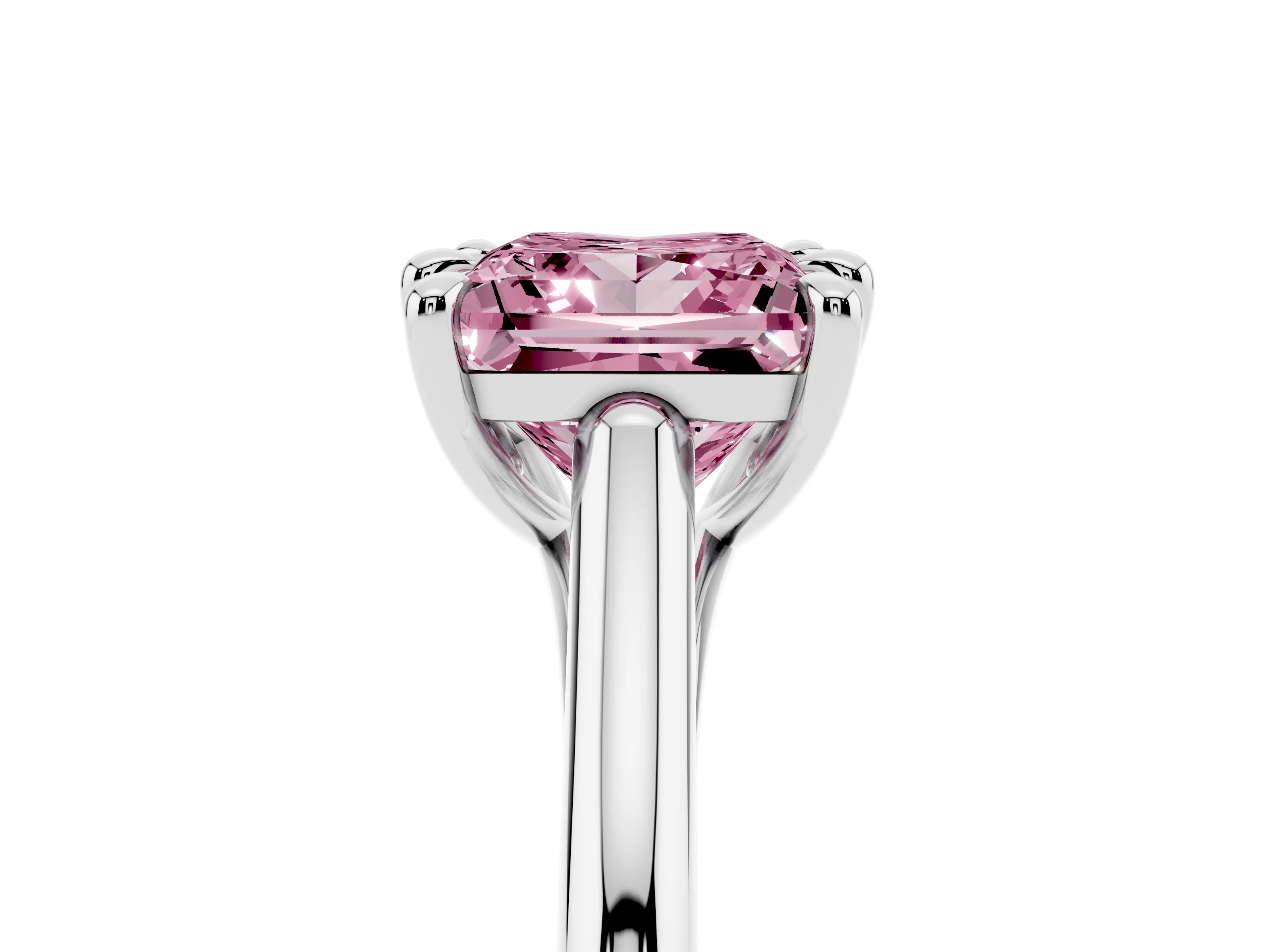 Fancy Pink Princess Cut Diamond Solitaire Engagement Ring Set in Silver with Prong Setting and Plain Classic Band